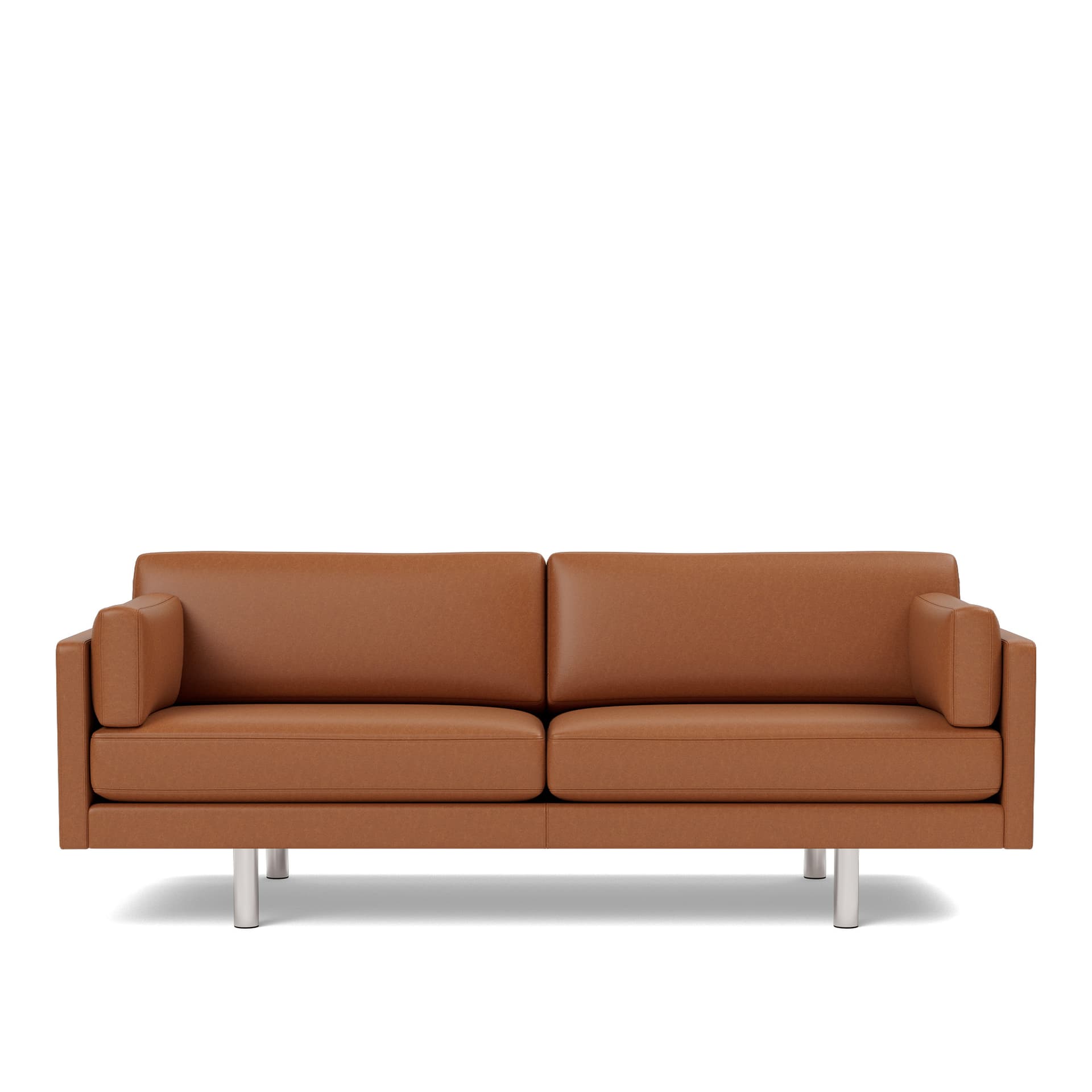 Fredericia Furniture - EJ220 Sofa - 3 seater - 212 cm - 2 cushions - Leather Max 95 - Cognac - Down wrap - without buttons - Brushed chrome - round legs - Sofaer - Erik Jørgensen