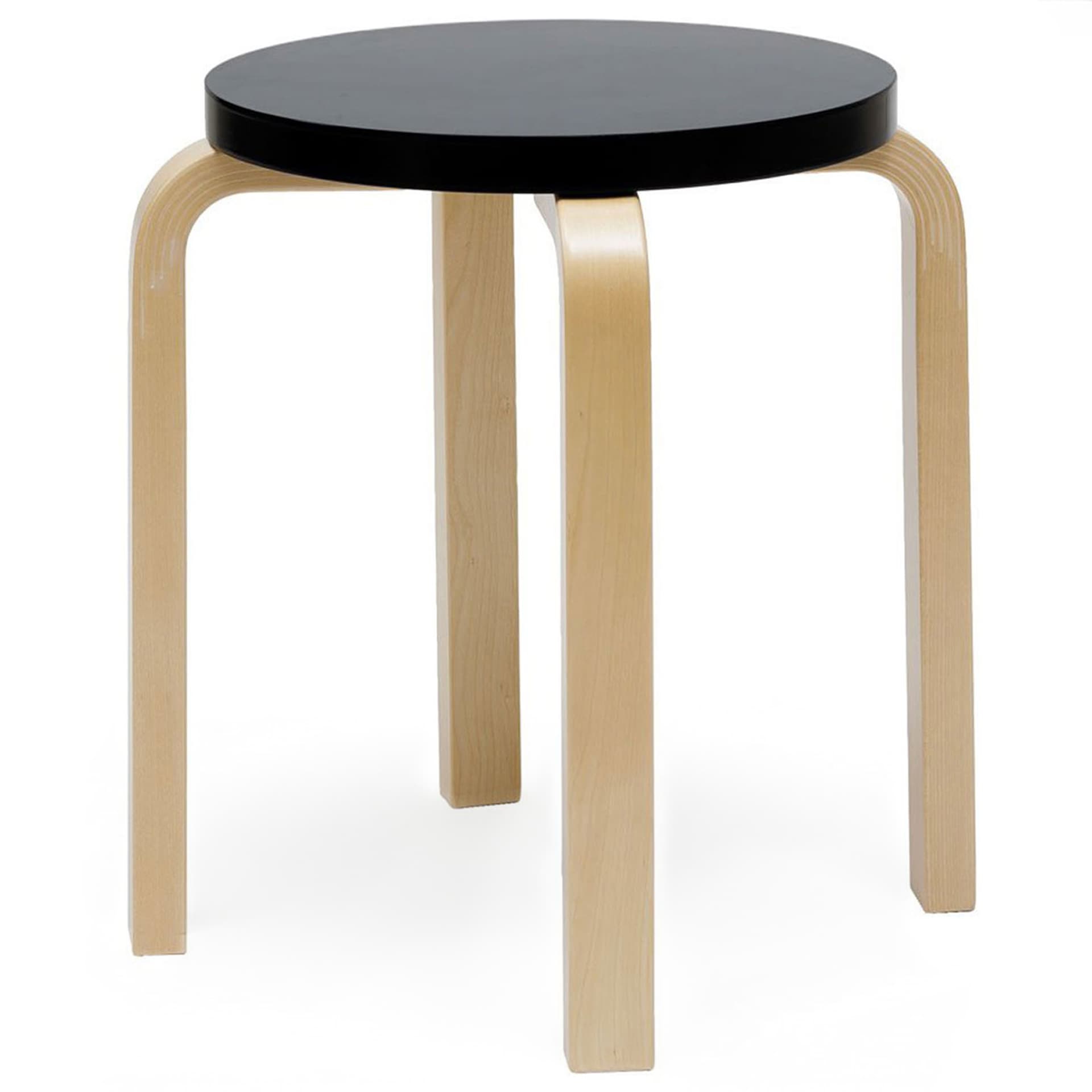 Artek - Pall E60, 4 ben, Klarlackade ben, Lackad svart sits - Krakker - Alvar Aalto - Svart - Tre