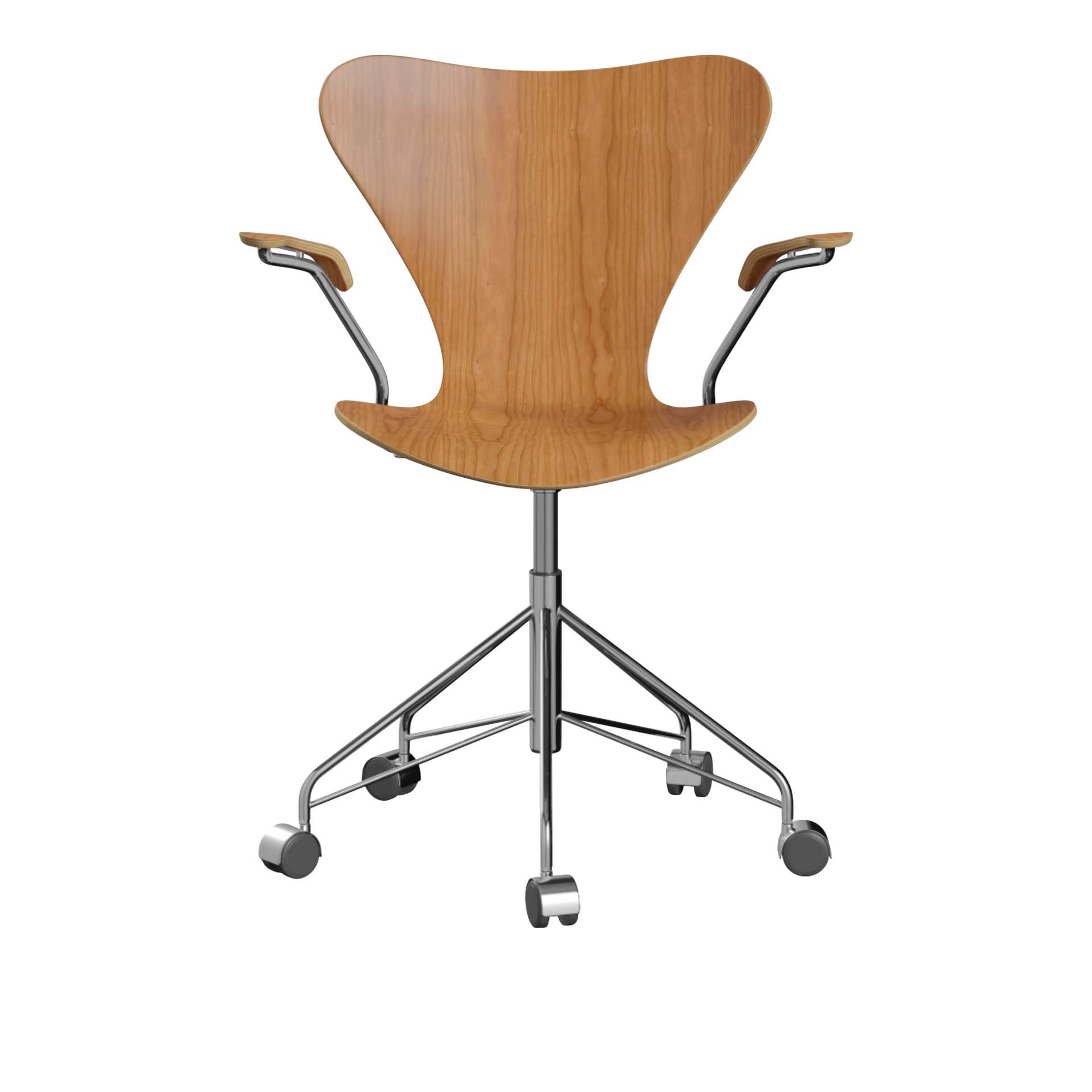 Fritz Hansen - 3217 Sjuan, Körsbärsfanér - Kontorstoler - Arne Jacobsen - Tre farget