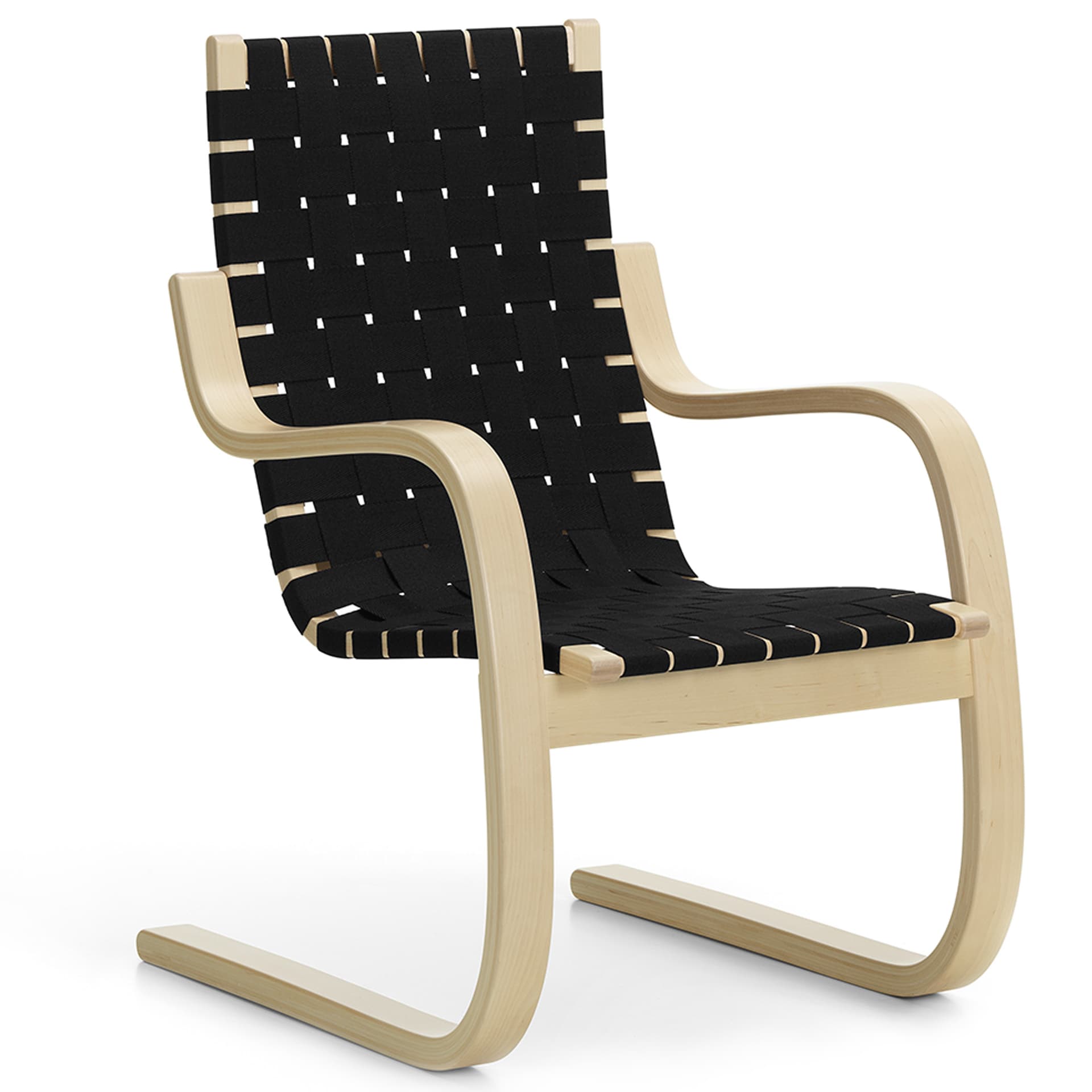 Artek - Fåtölj 406, Svart sadelgjord - Lenestoler - Alvar Aalto - Svart - Tre/Tekstilmateriale