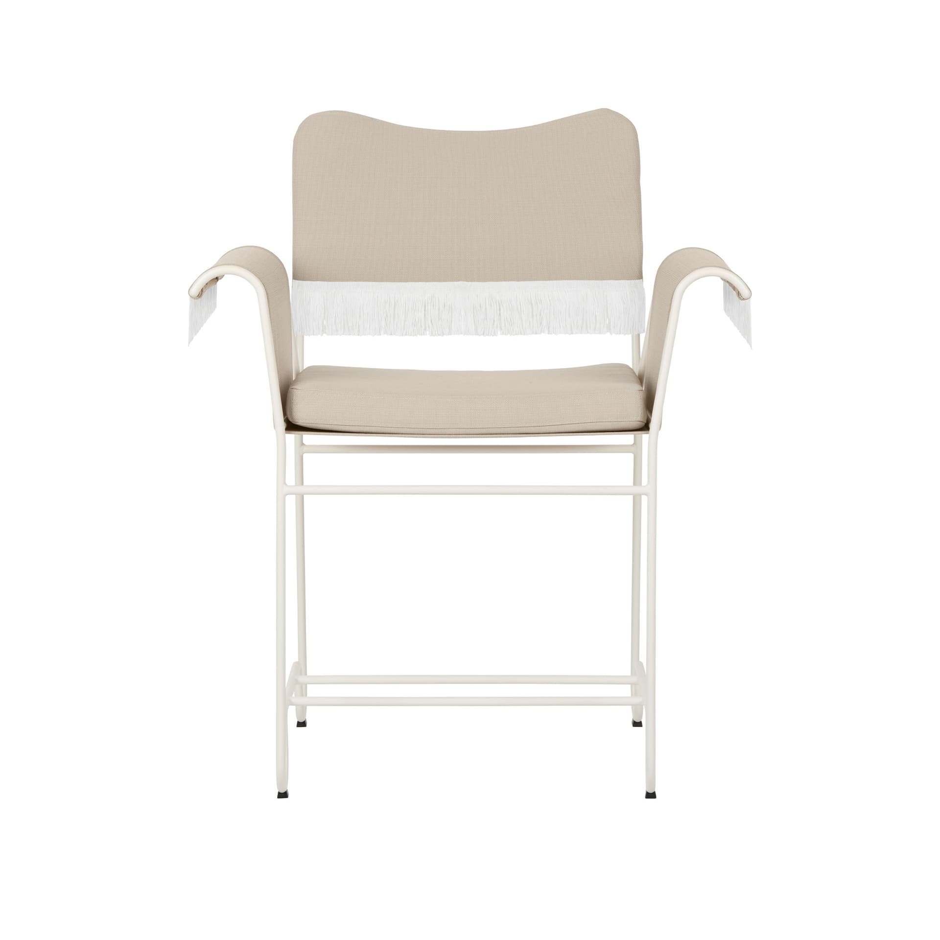 Gubi - Tropique Dining Chair - w. Fringes Classic White Semi Matt Base, Leslie, Limonta 12 - Utendørs spisebordstoler - Mathieu Matégot - Beige - Tekstilmateriale
