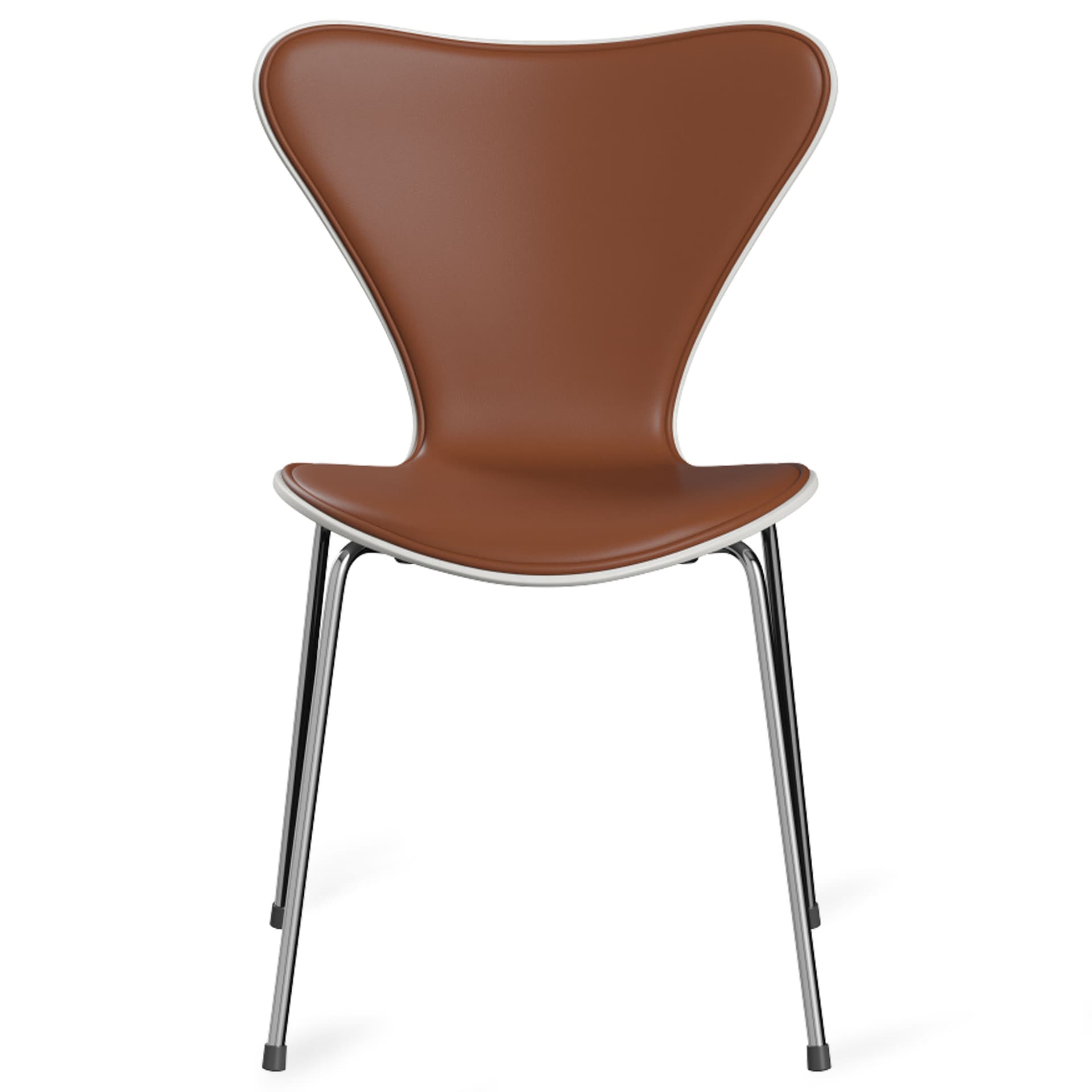Fritz Hansen - Series 7 stol 3107 forsiden trukket lær stålram krom Soft Cognac/White - Spisestoler - Arne Jacobsen - Brun - Lær/Metall/Tre
