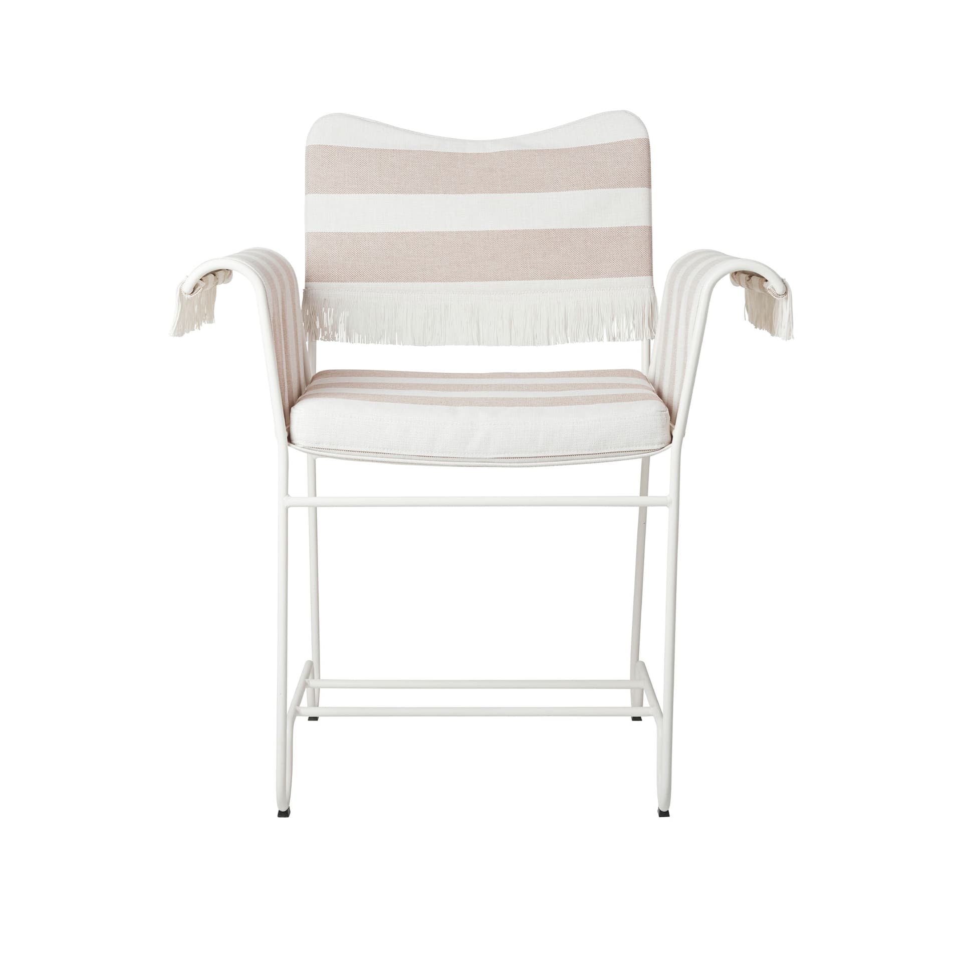 Gubi - Tropique Dining Chair - w. Fringes Classic White Semi Matt Base, Leslie Stripe, Limonta 40 - Utendørs spisebordstoler - Mathieu Matégot - Beige,Hvit - Tekstilmateriale