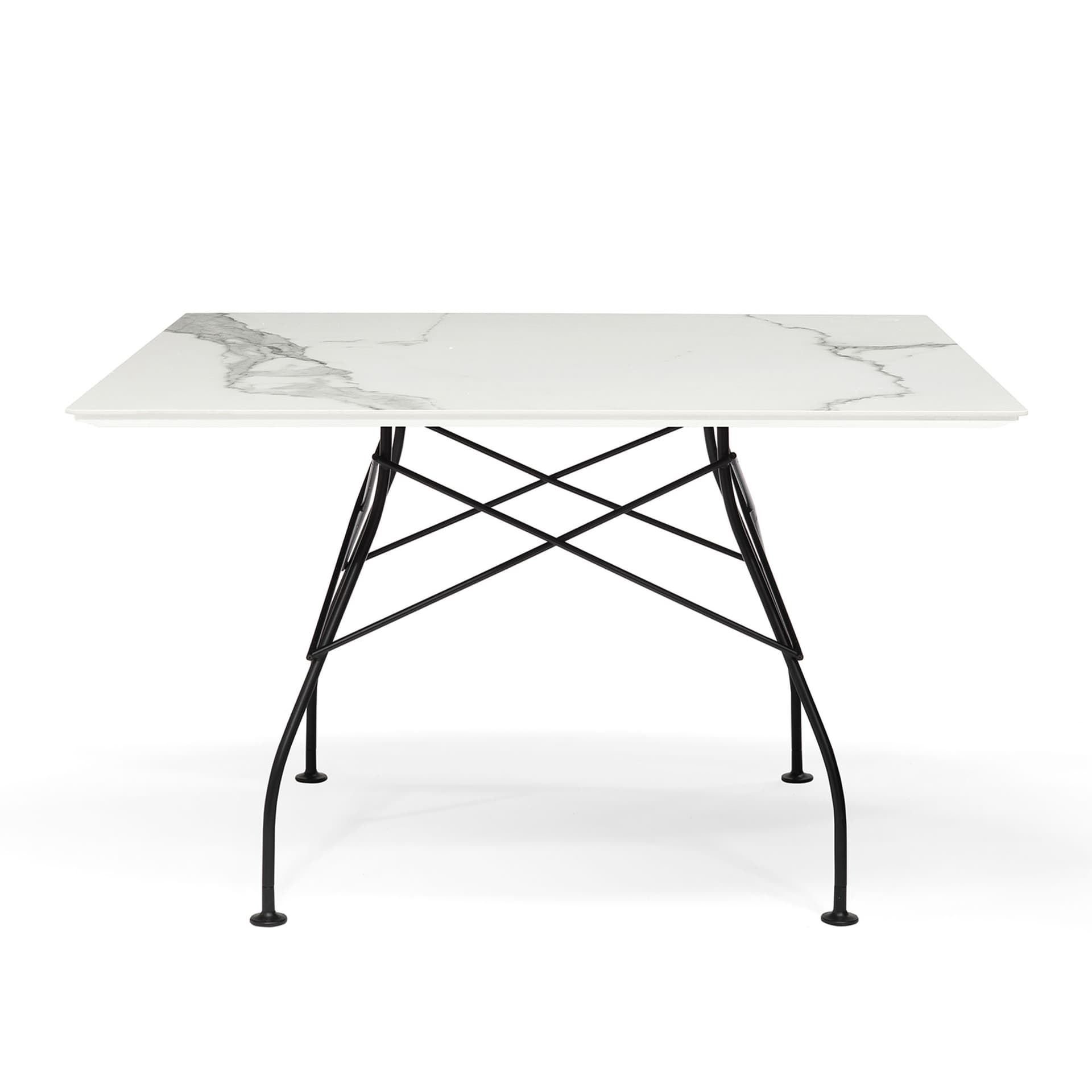 Kartell - Glossy Square Table 118x118 Marble Top, Black Painted Steel Frame White - Spisebord - Antonio Citterio - Hvit - Metall/Stein