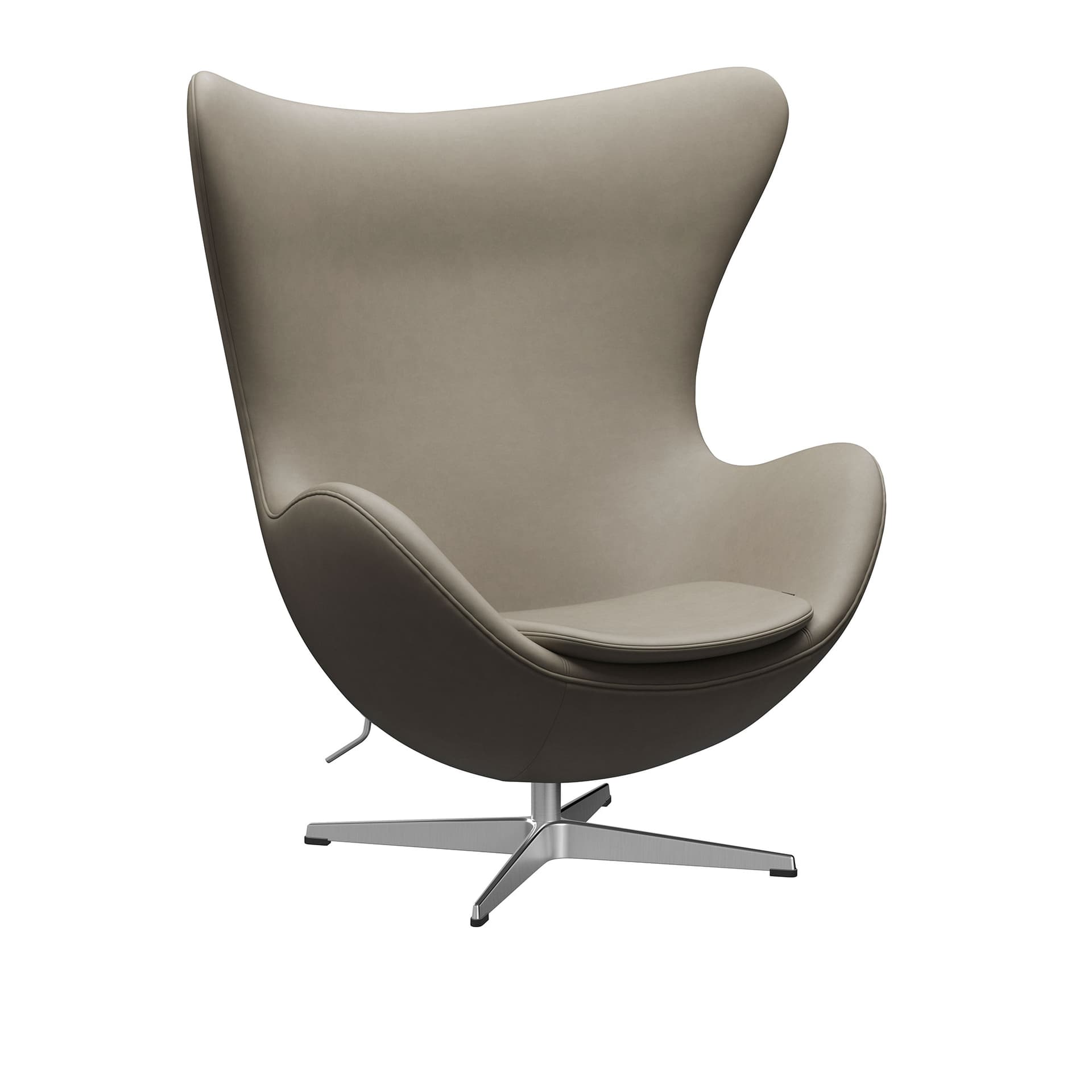 Fritz Hansen - 3316 Ägget Leather Essential - Light Grey Satin Polished Aluminium - Svingbare lenestoler - Arne Jacobsen - Lær/Metall/Skum