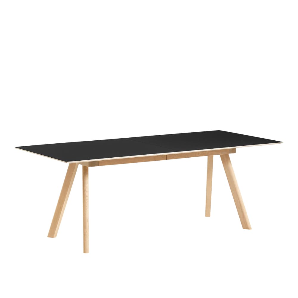 HAY - CPH30 2.0 Extendable Table Lacquered Oak Frame L200 X W90 X H74  Black Linoleum Tabletop Lacquered Edge - Spisebord - Ronan & Erwan Bouroullec - Svart - Tre