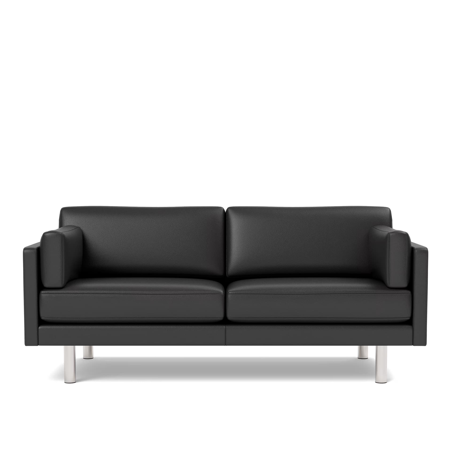 Fredericia Furniture - EJ220 Sofa - 2,5 seater - 185 cm - Leather Omni 301 - Black - Down wrap - without buttons - Brushed chrome - round legs - Sofaer - Erik Jørgensen
