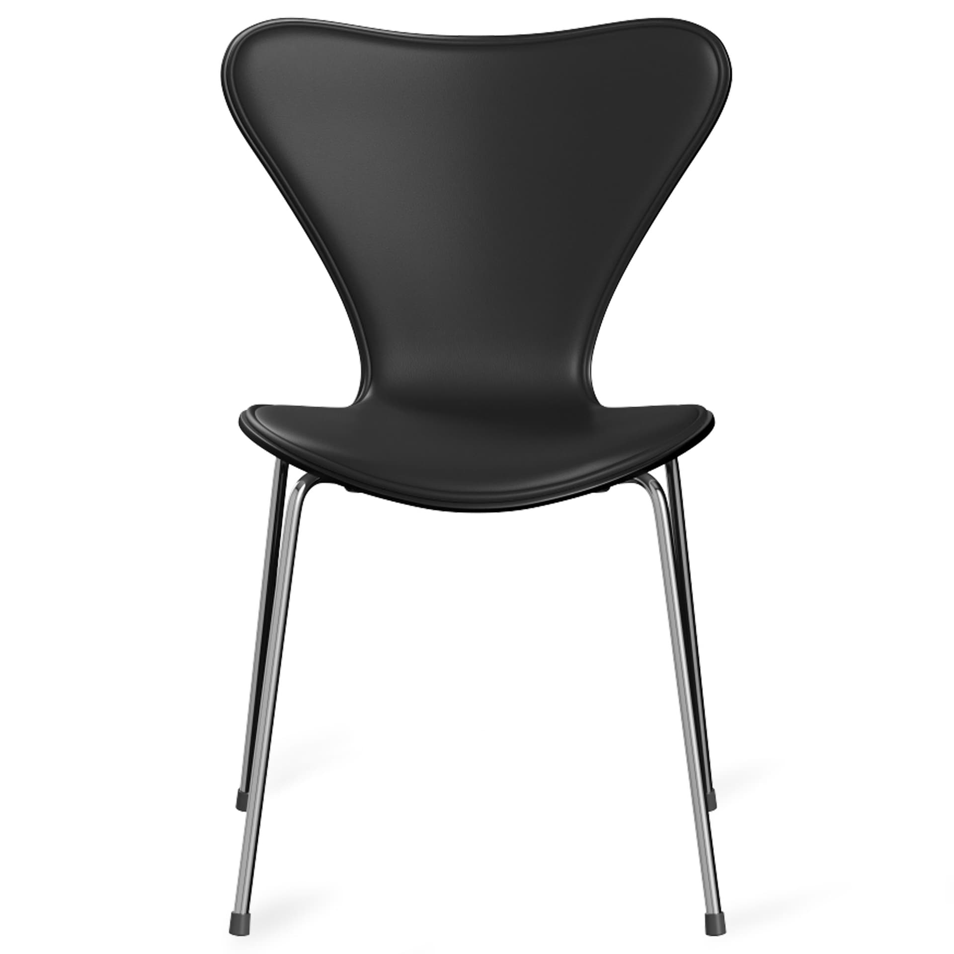 Fritz Hansen - Series 7 stol 3107 forsiden trukket lær stålram krom Soft Black/Black - Spisestoler - Arne Jacobsen - Svart - Lær/Metall/Tre