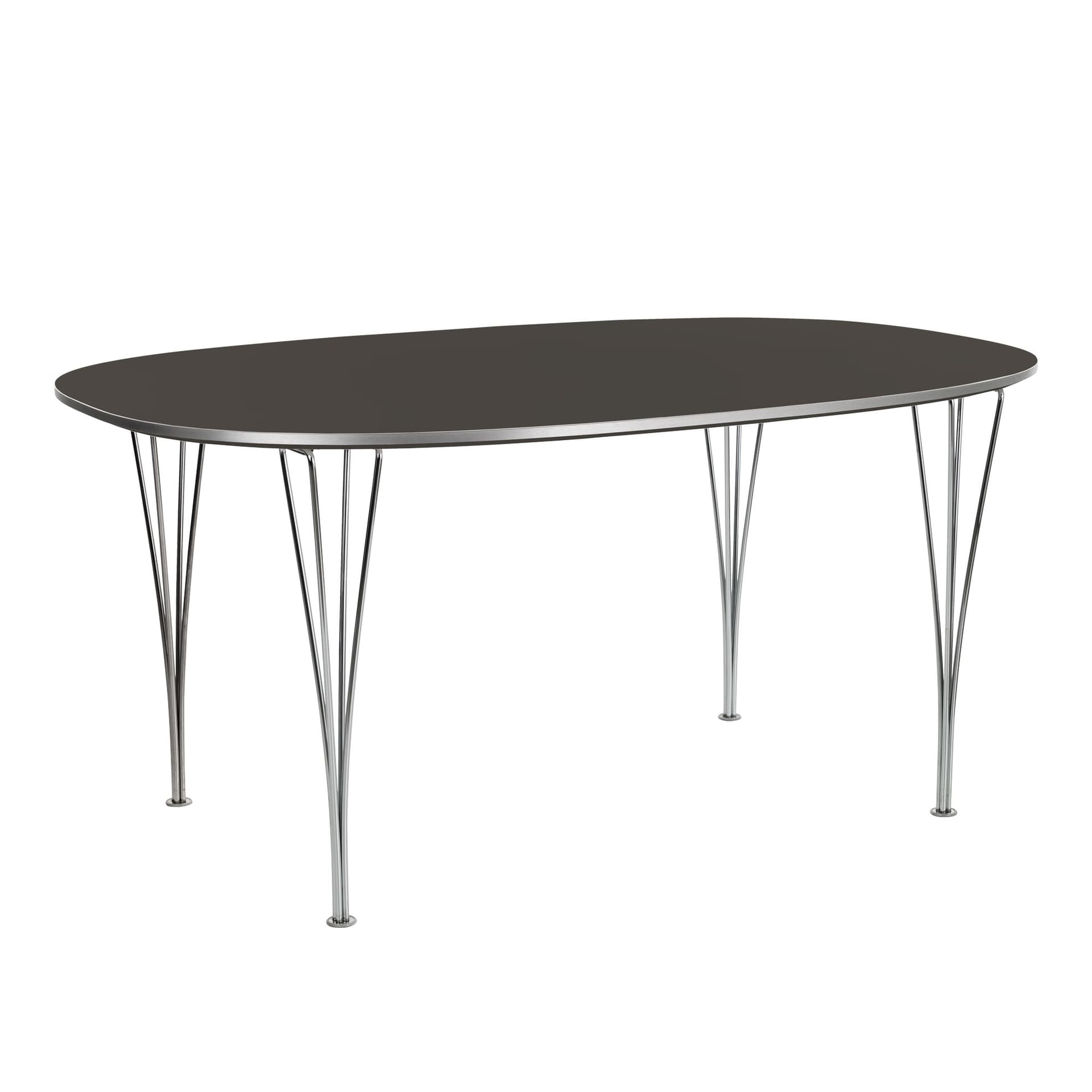 Fritz Hansen - B611 Superellips, 90x135 cm, Laminat, Grå, Krom - Spisebord - Arne Jacobsen,Bruno Mathsson,Piet Hein - Grå - Metall/Tre