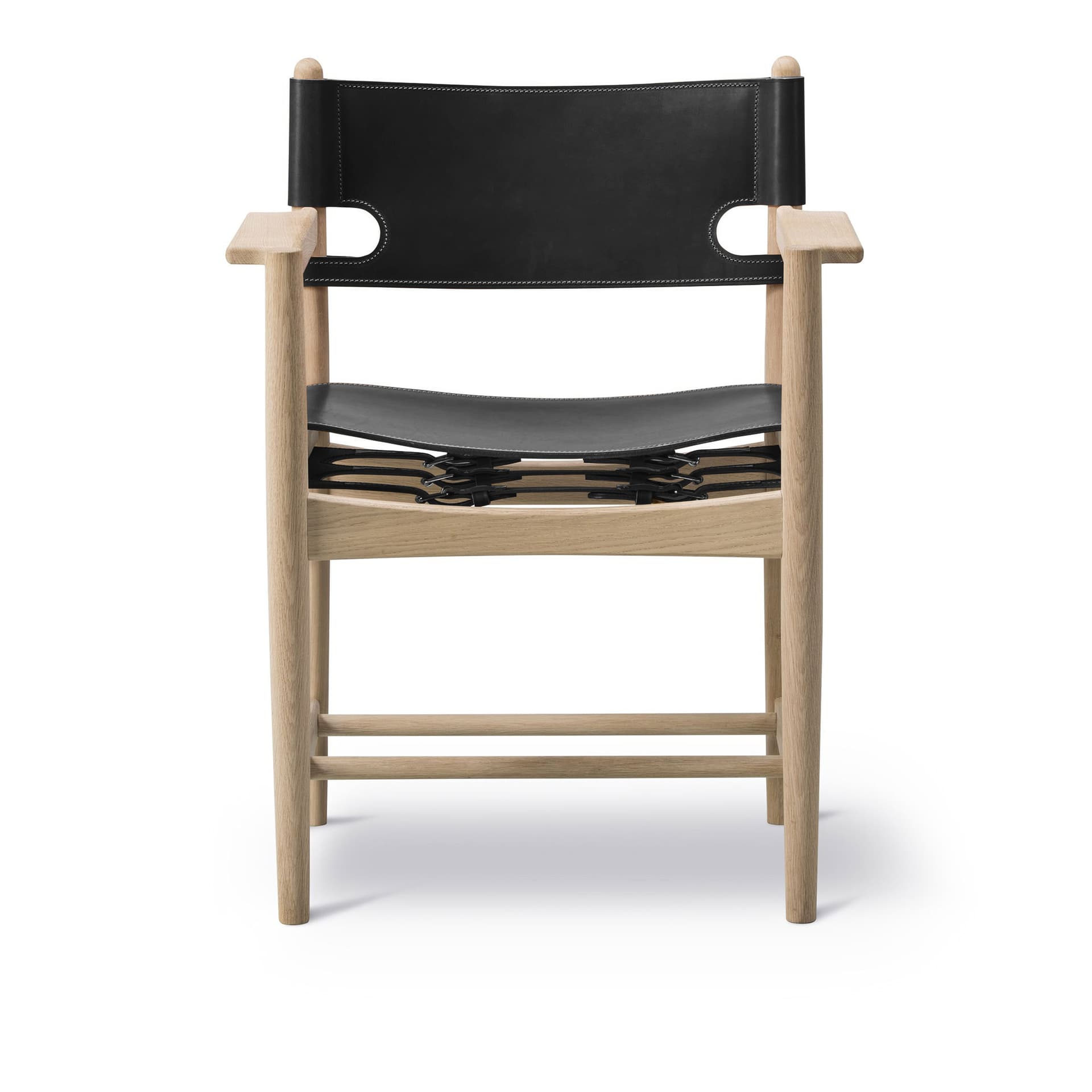 Fredericia Furniture - The Spanish Dining Armchair, Oak soap,  Black leather - Spisestoler - Børge Mogensen - Svart - Lær/Tre