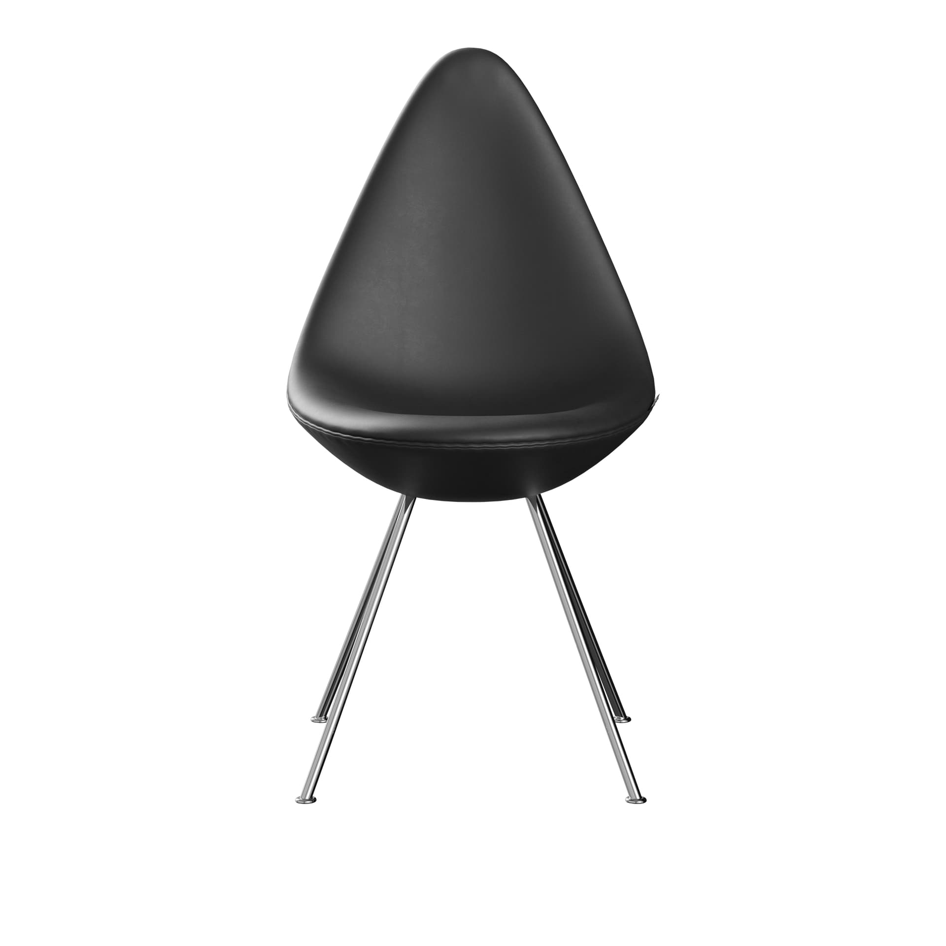 Fritz Hansen - 3110 Droppen - Helklädd, Läder, Basic - Svart - Spisestoler - Arne Jacobsen - Svart - Lær/Metall/Plast