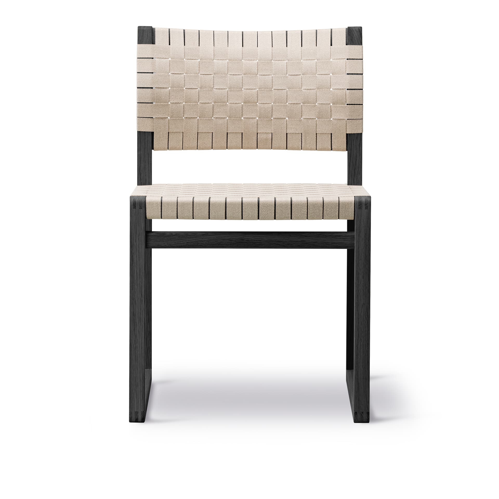 Fredericia Furniture - BM61 Chair Linen Webbing, Black lacquered, Seat natural - Spisestoler - Børge Mogensen - Svart