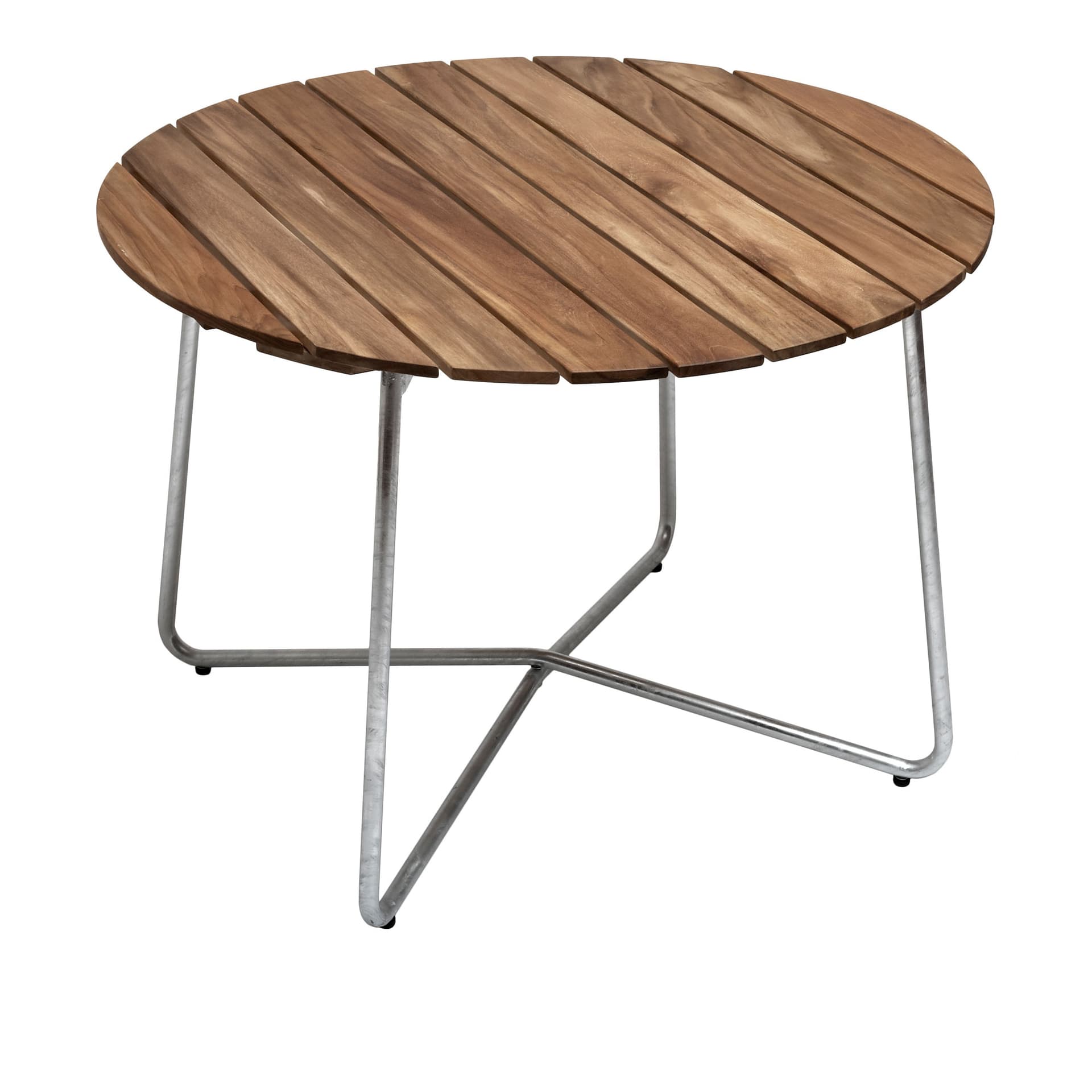 Grythyttan Stålmöbler - Bord 9A Ø100cm varmforsinket stativ ubehandlet teak - Utendørs spisebord - Tre farget - Metall/Tre
