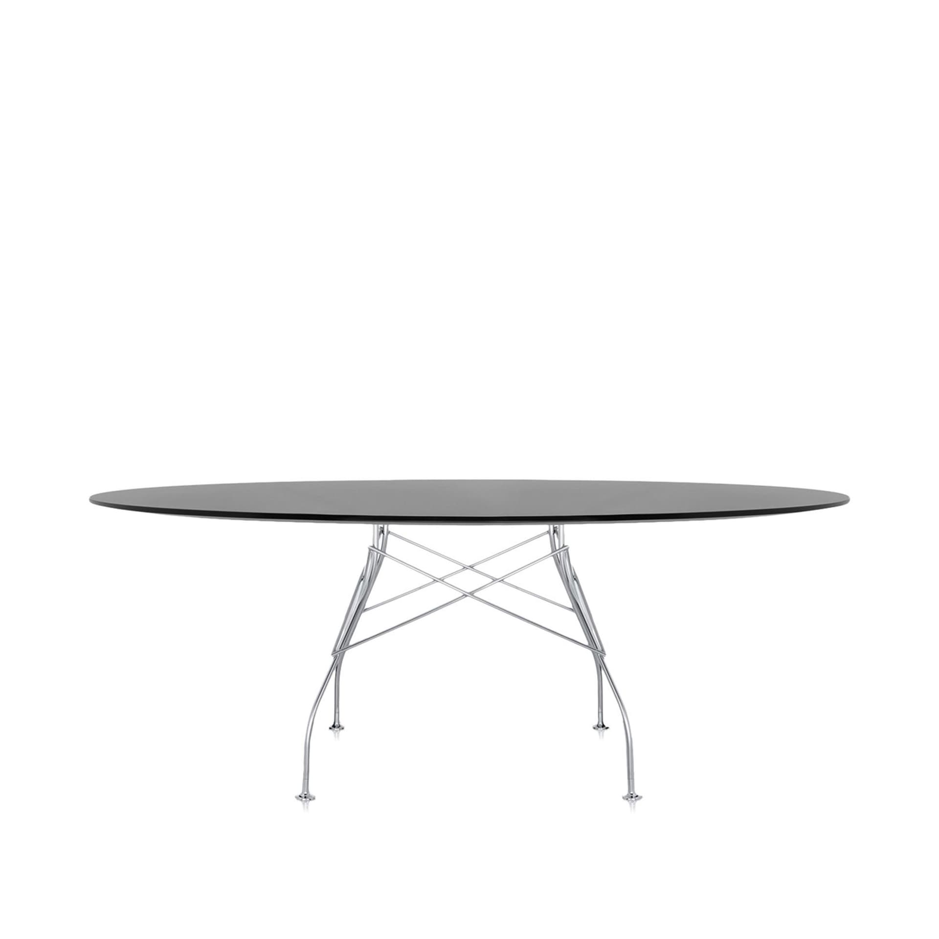 Kartell - Glossy Oval Table 4562 194x120, Chrome, Black Polyester - Spisebord - Antonio Citterio - Svart - Naturlig materiale/Metall