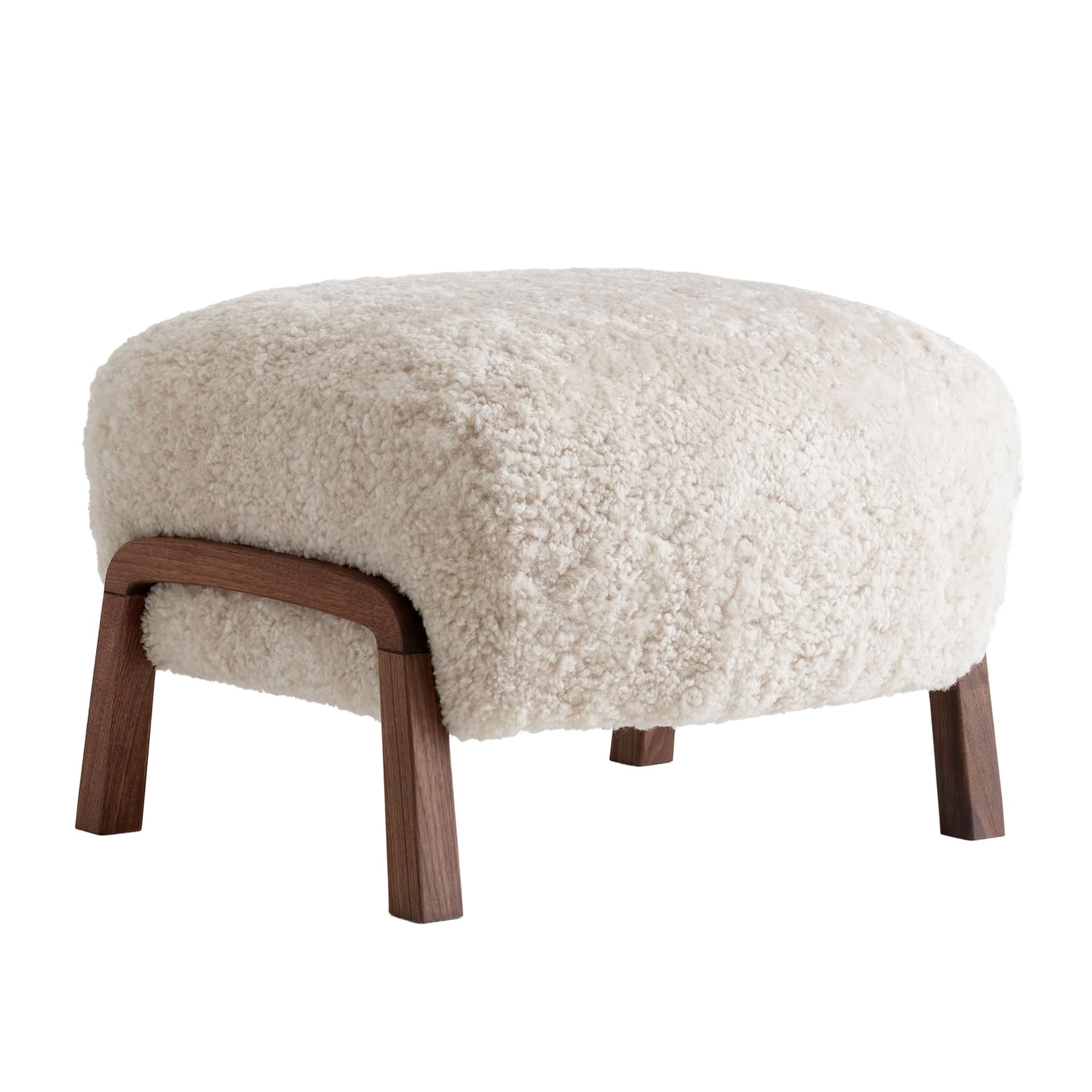 &Tradition - Wulff Pouf ATD3, Walnut Fabric Cat. Sheep MTO 17 mm Moonlight - Skamler & Taburetter - Hvit - Tre/Tekstilmateriale/Syntetisk materiale/Skum