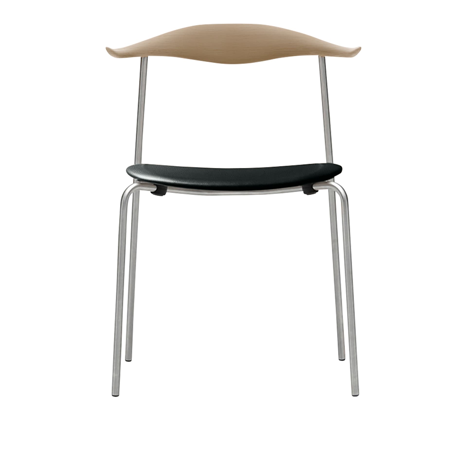 Carl Hansen - CH88P - Klädd sits, Tvålad Ek, Lädergrupp A Loke - 7150, Ben i Rostfritt stål - Spisestoler - Hans J. Wegner - Svart - Metall/Tre