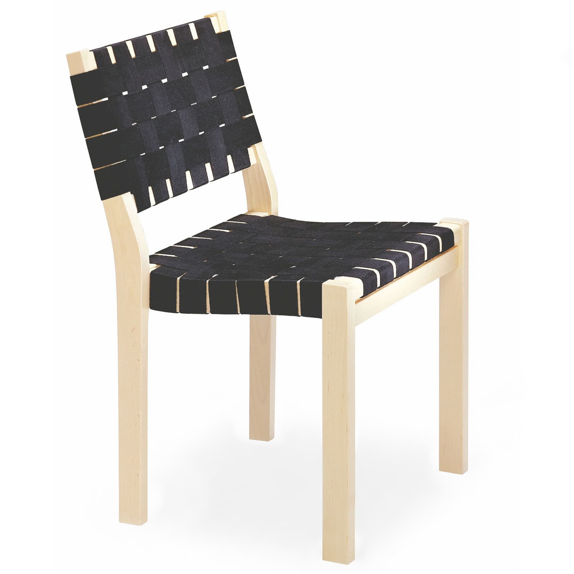 Artek - Stol 611, Klarlackad, Svart sadelgjord - Spisestoler - Alvar Aalto - Tre farget - Naturlig materiale/Tre