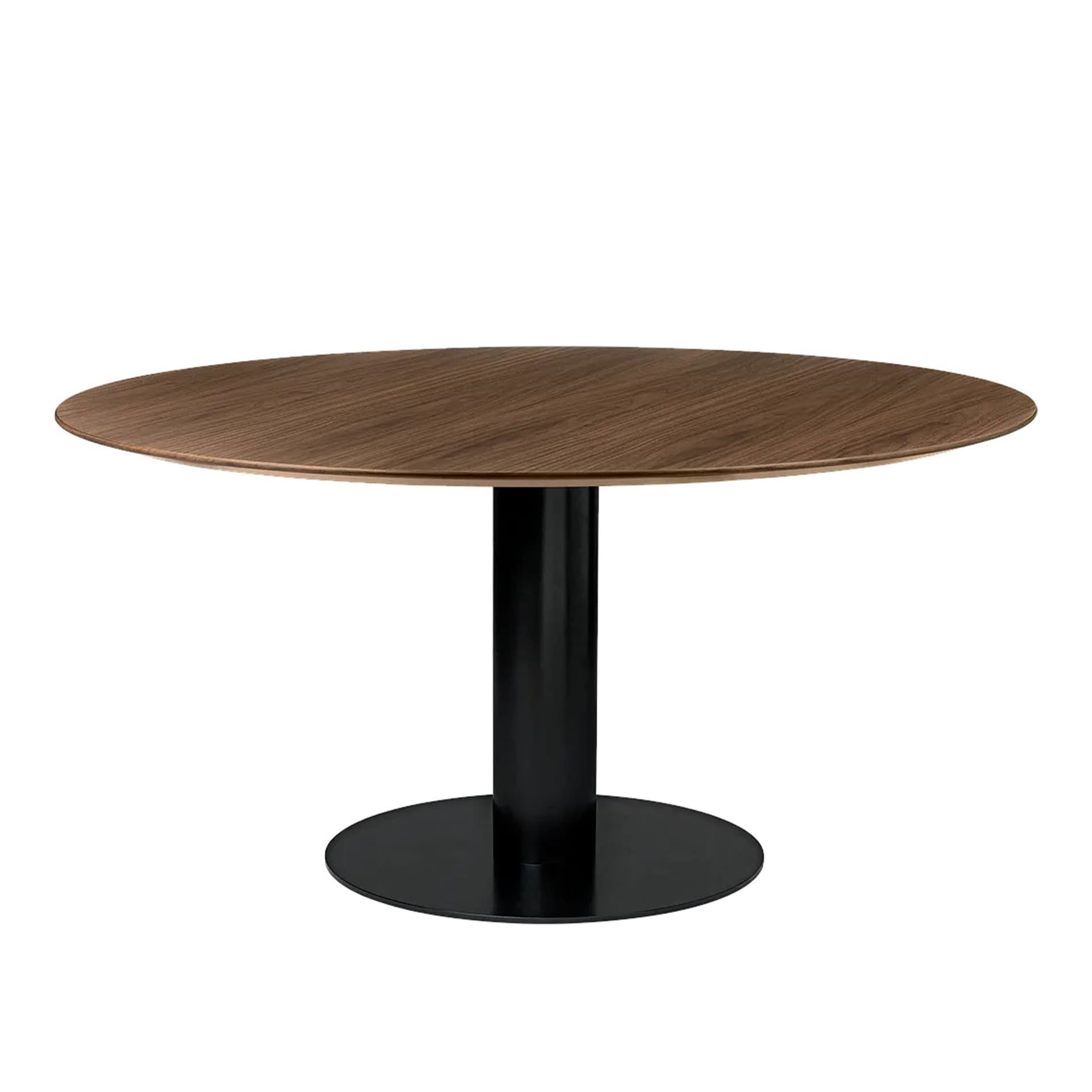 Gubi - GUBI 2.0 Dining Table, Ø 150 cm, Skiva: Trä - Valnöt, Bas: Svart - Spisebord - Tre farget - Metall/Tre