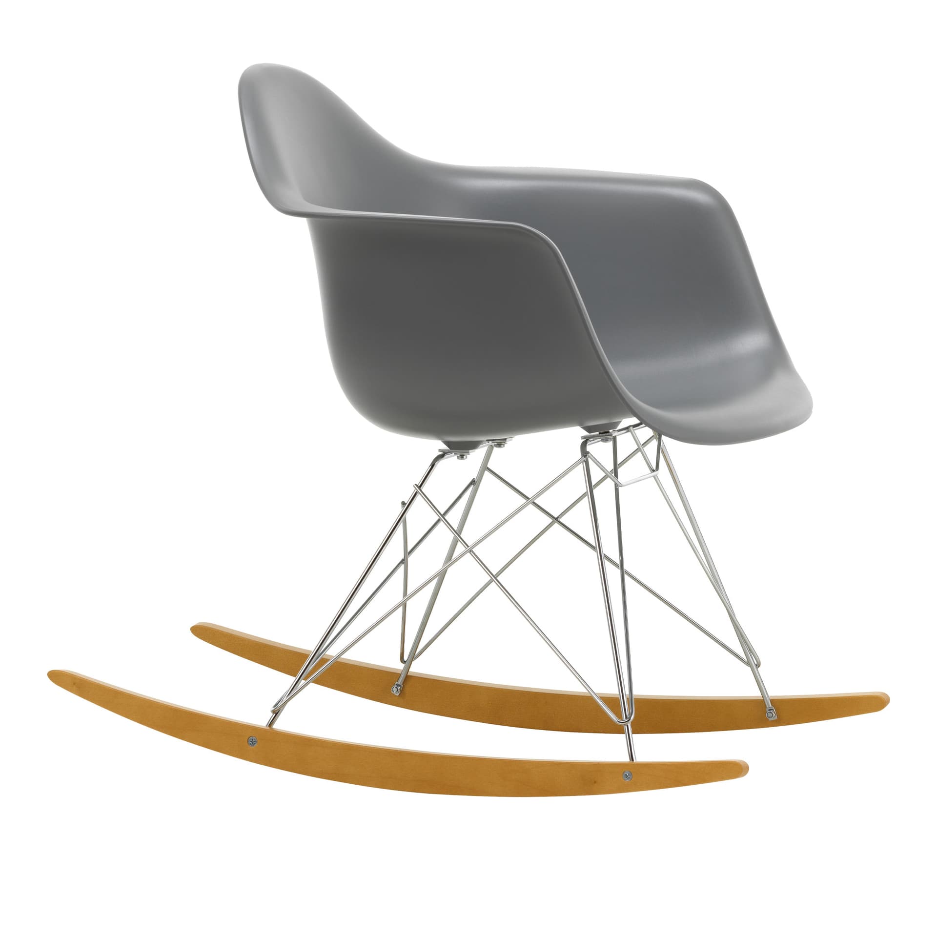 Vitra - Eames Plastic Armchair RAR - 56 Granite Grey - Chrome Base/Golden Maple - Lenestoler - Charles & Ray Eames - Grå - Metall/Tre/Plast