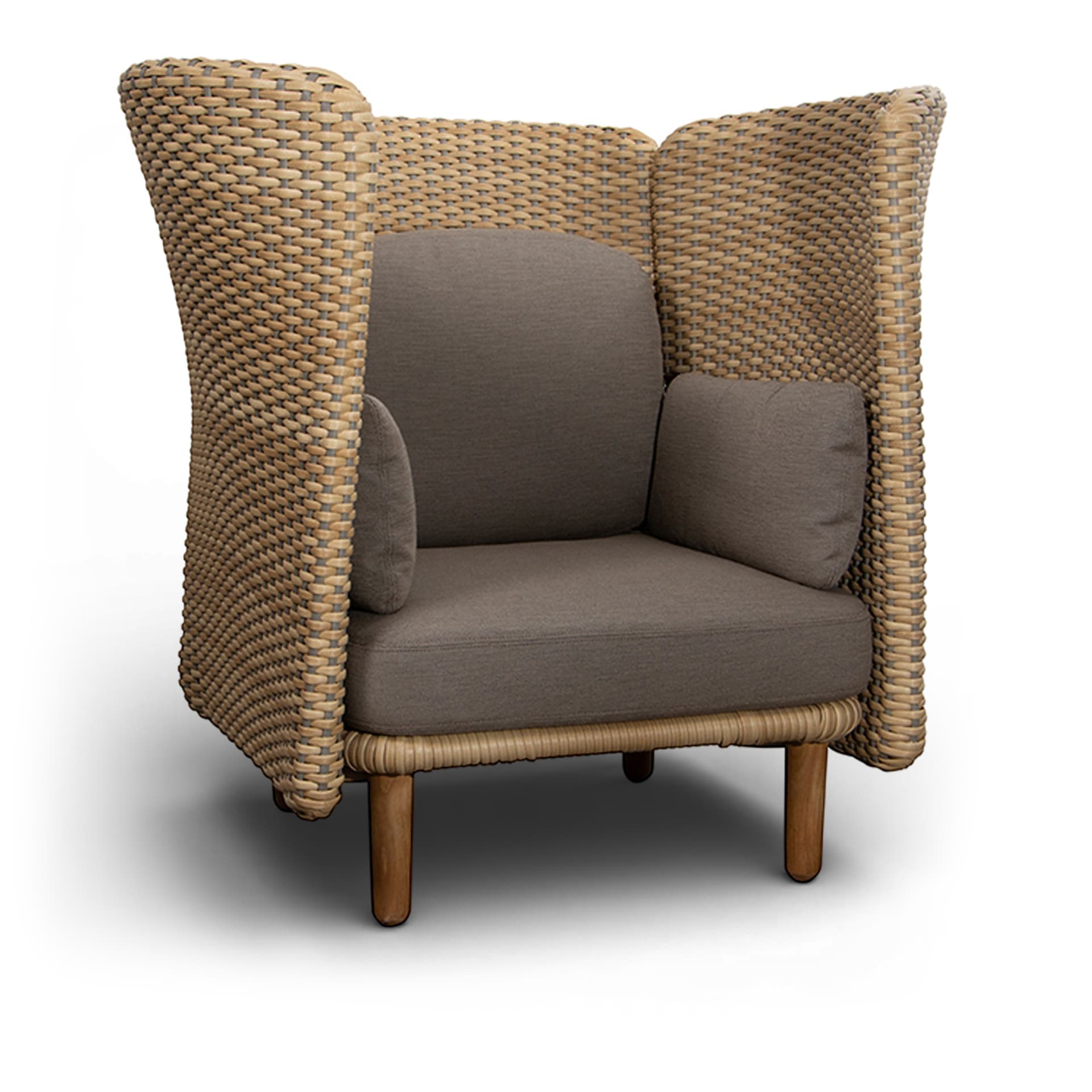 Cane-Line - Arch lounge chair with high arm-backrest – Natural Taupe Cane-line Flat Weave - Utendørs lenestoler - Foersom & Hiort-Lorenzen - Beige,Grå - Tre/Tekstilmateriale/Skum
