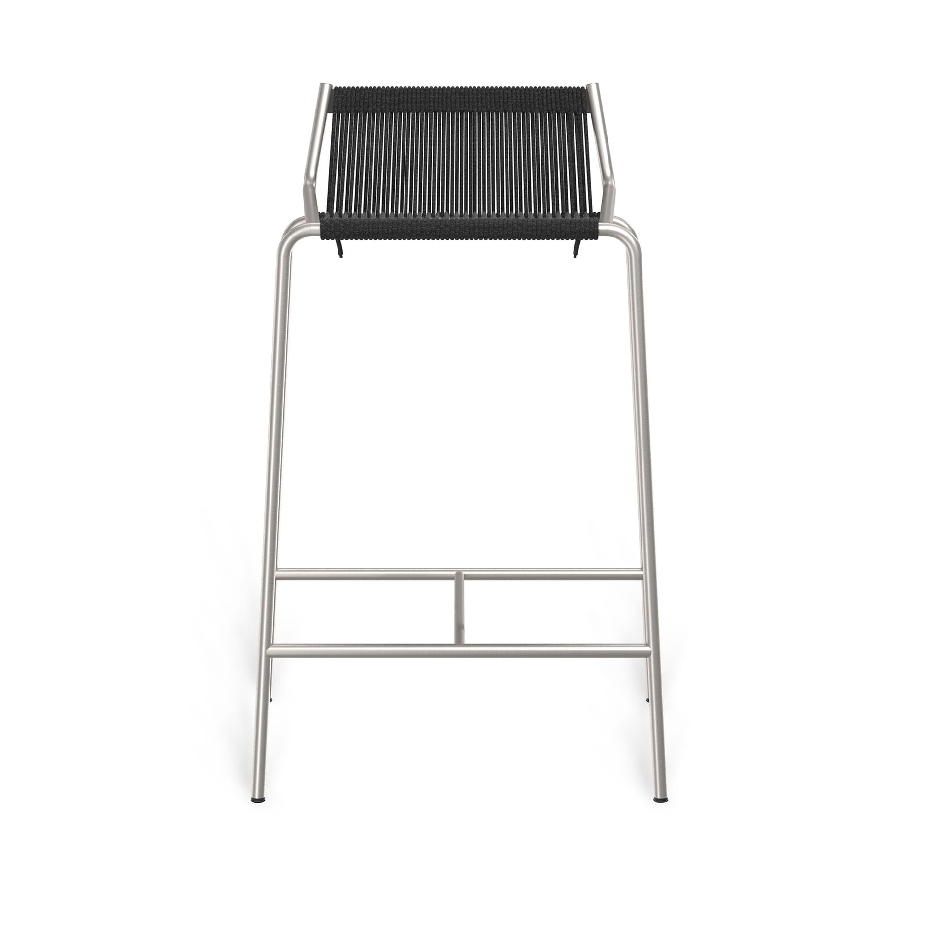 Thorup Copenhagen - Noel Counter Chair H67, Brushed stainless steel base, Upholstered seat and back, linen flag halyard, black - Spisestoler - Kasper Thorup - Sølv,Svart - Metall/Tekstilmateriale