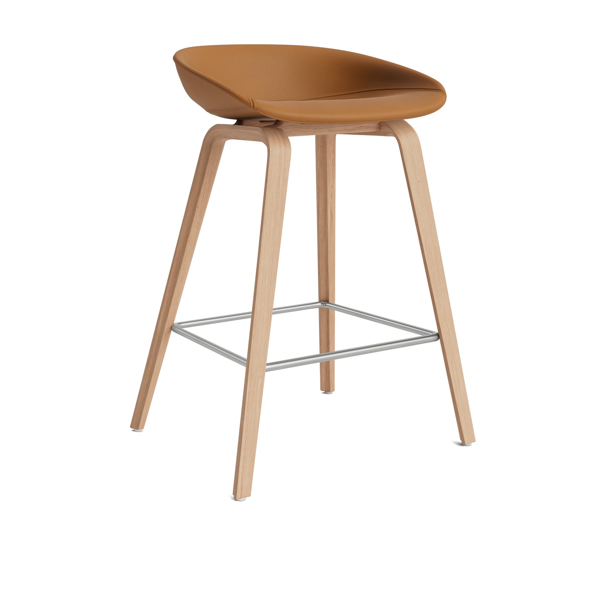 HAY - About a Stool AAS33 Low, Stainless Footrest, WB Lacquered Oak/Cat.6 Sense Cognac - Barstoler & barkrakker - Hee Welling - Metall/Tre/Plast