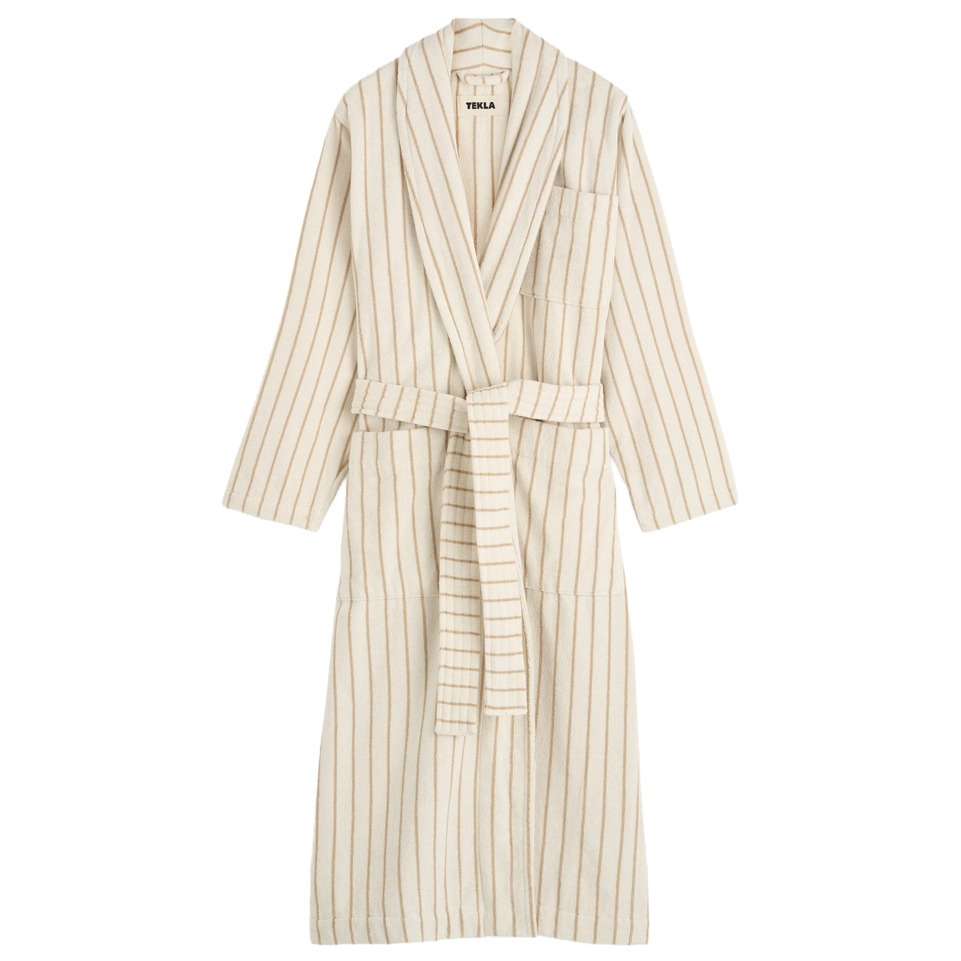 Tekla - Classic Bathrobe, Sienna Stripes, M - Badekåper - Beige - Bomull