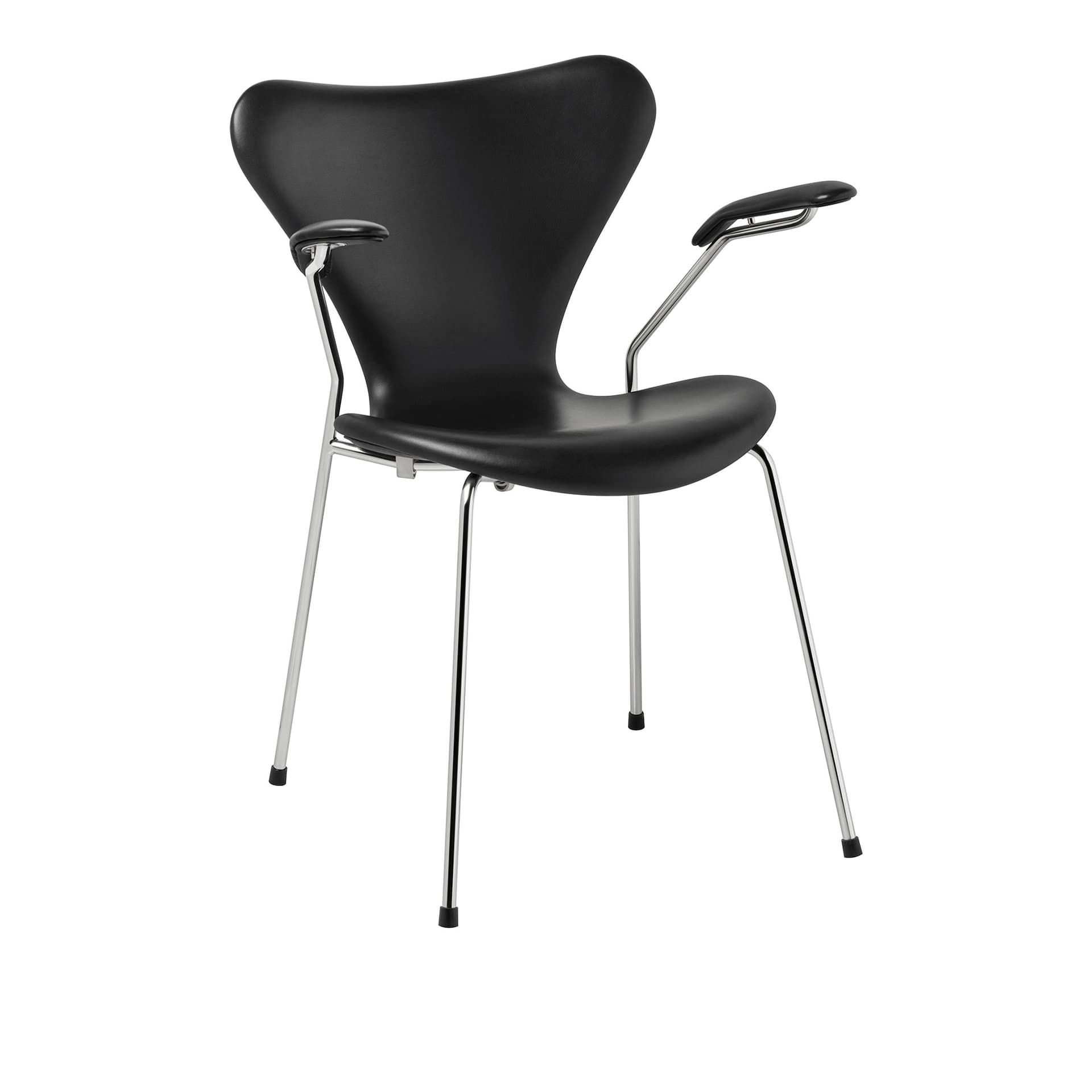 Fritz Hansen - 3207 Sjuan - Helklädd, Läder, Grace Black - Spisestoler - Arne Jacobsen - Svart - Metall/Tre
