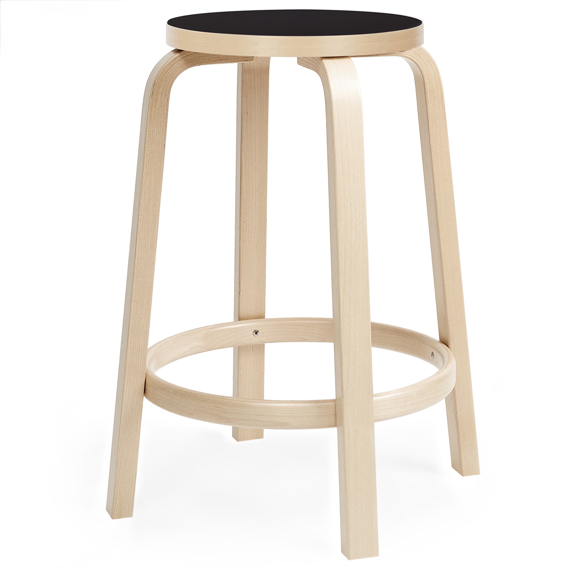 Artek - Barstol 64, 65 cm, Svart linoleum - Barstoler & barkrakker - Alvar Aalto - Tre farget - Tre/Plast