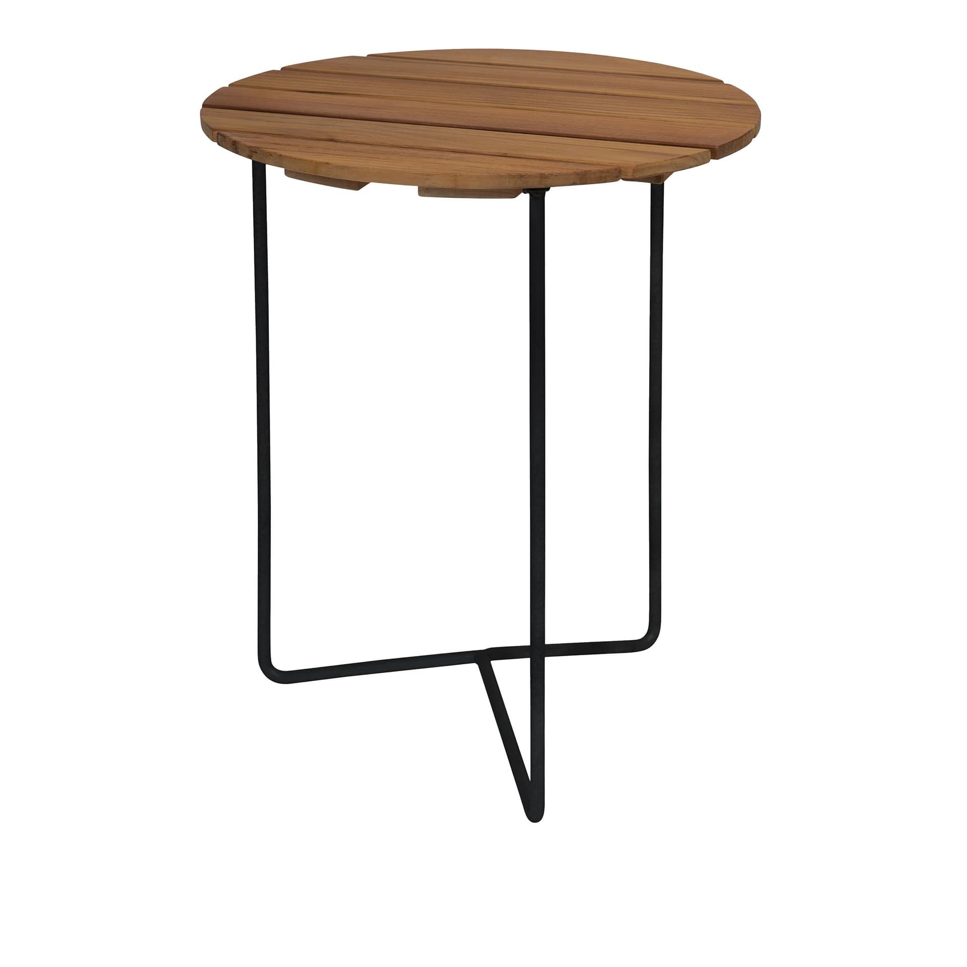 Grythyttan Stålmöbler - Bord 6B Ø60cm svart stativ ubehandlet teak - Utendørs småbord & sidebord - Tre farget