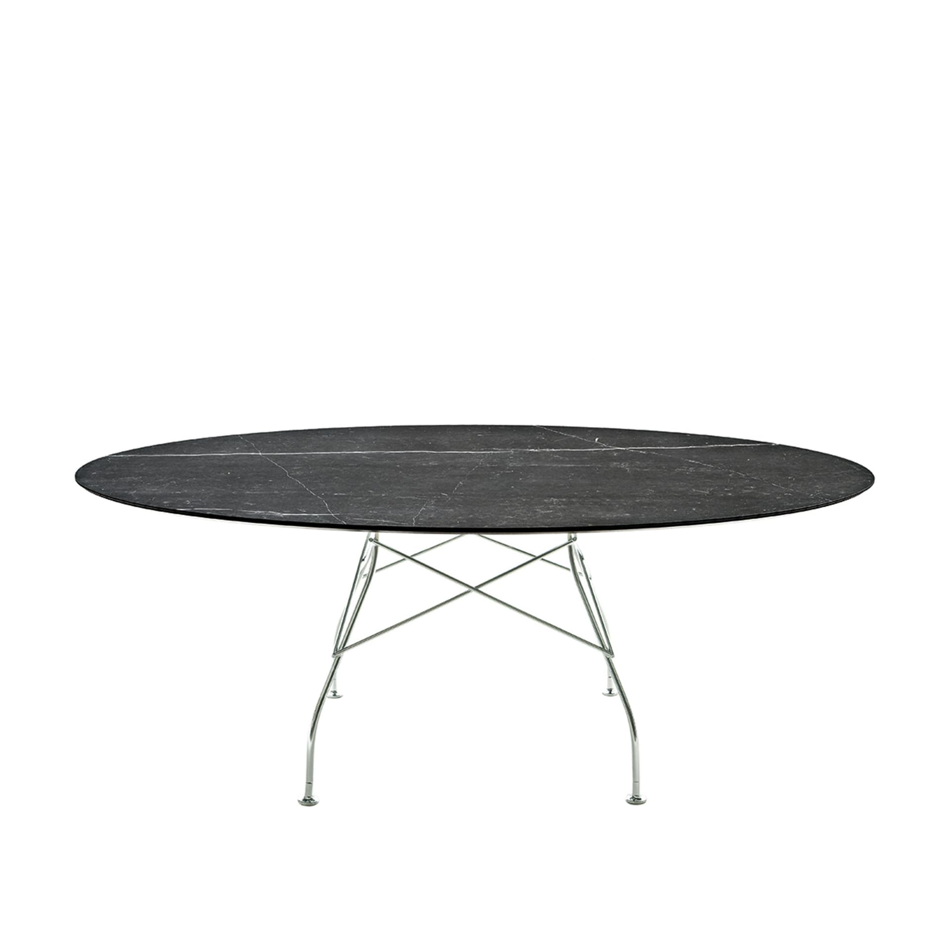 Kartell - Glossy Oval Table 4572 192x118, Chrome, Black Marble Finish - Spisebord - Antonio Citterio - Svart - Naturlig materiale/Metall