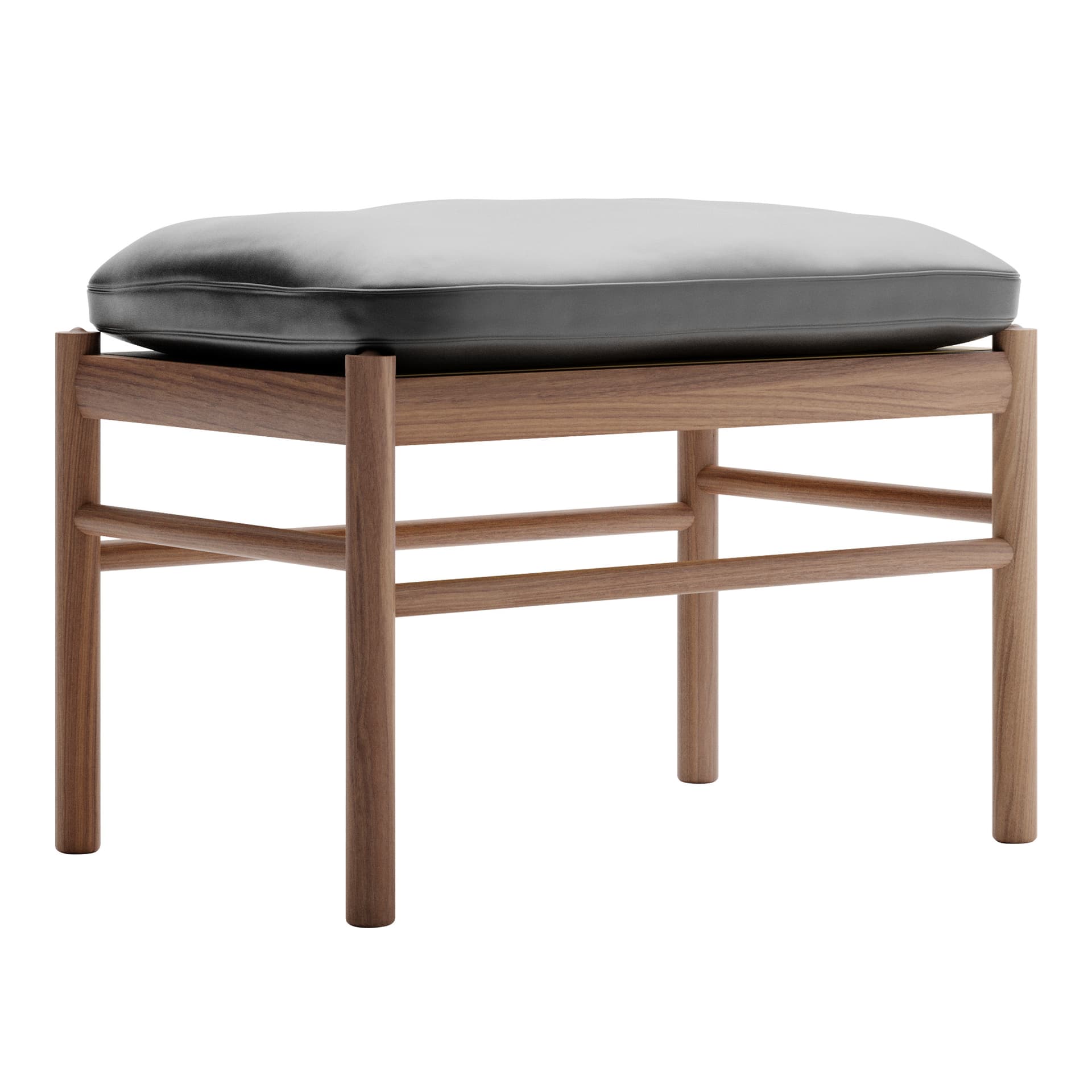 Carl Hansen - OW149F - Colonial Footstool, Oljad Valnöt, Lädergrupp B Thor - 301 - Skamler & Taburetter - Ole Wanscher - Svart - Lær/Tre