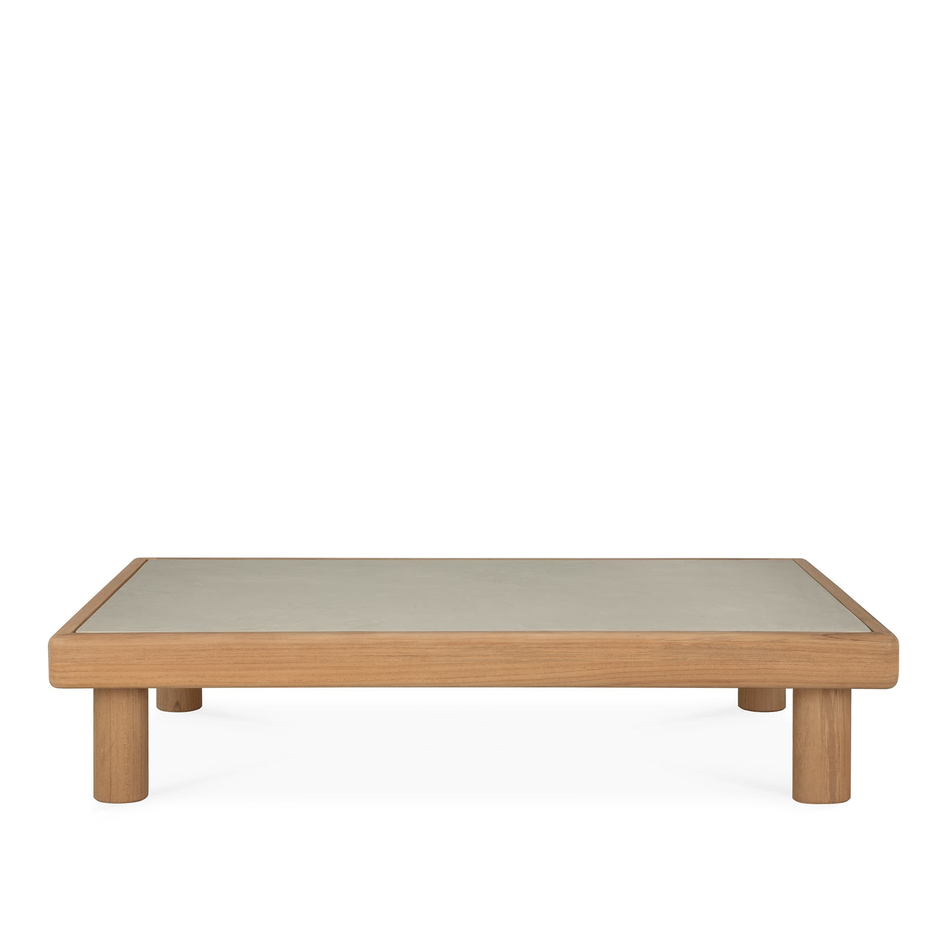Ethnicraft - Monocle outdoor coffee table - varnished concrete top - Light Grey - teak base - rectangular - Utendørs sofabord - Tre farget - Tre