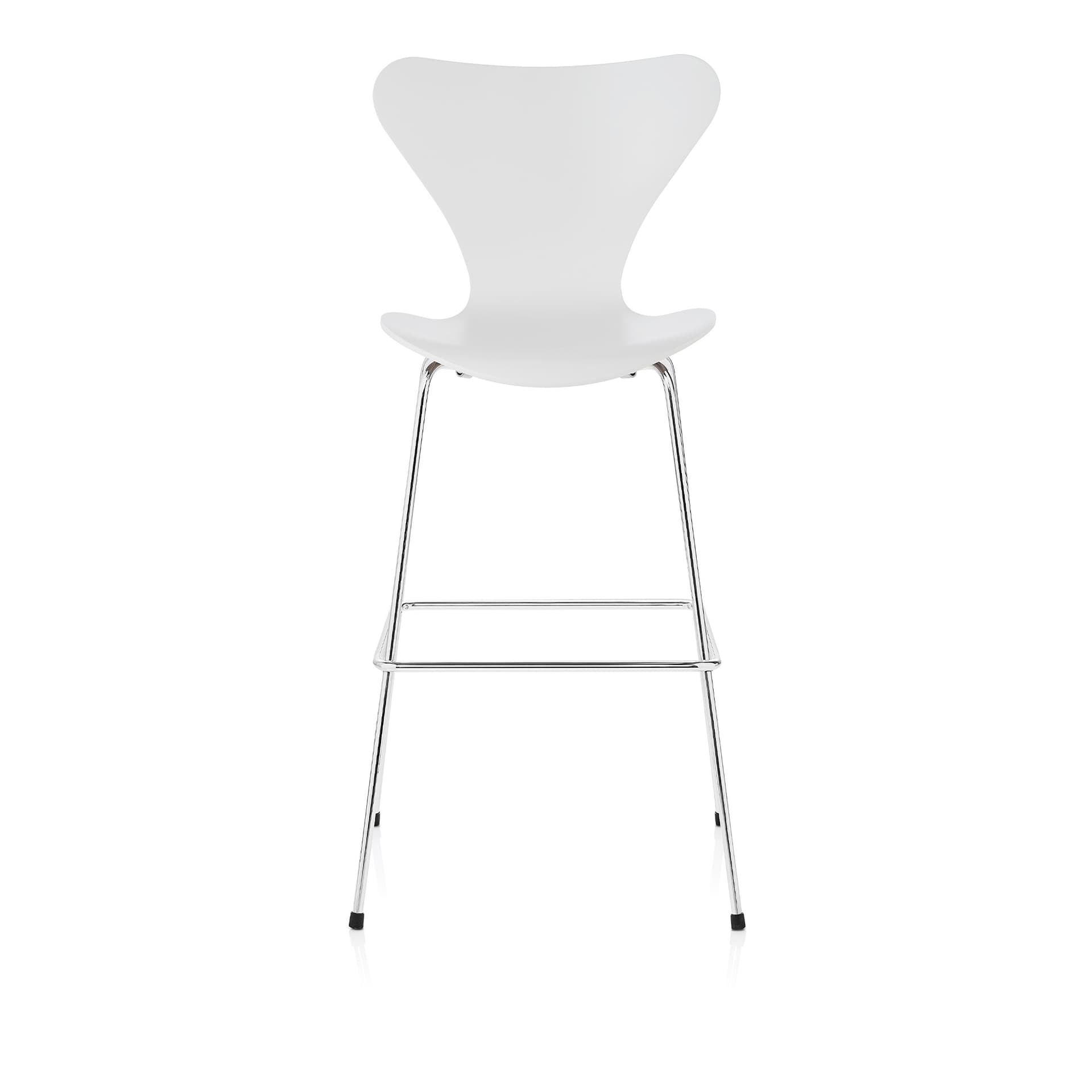 Fritz Hansen - 3187 Sjuan, Lackerad bokfanér, Vit - Barstoler & barkrakker - Arne Jacobsen - Hvit - Metall/Tre