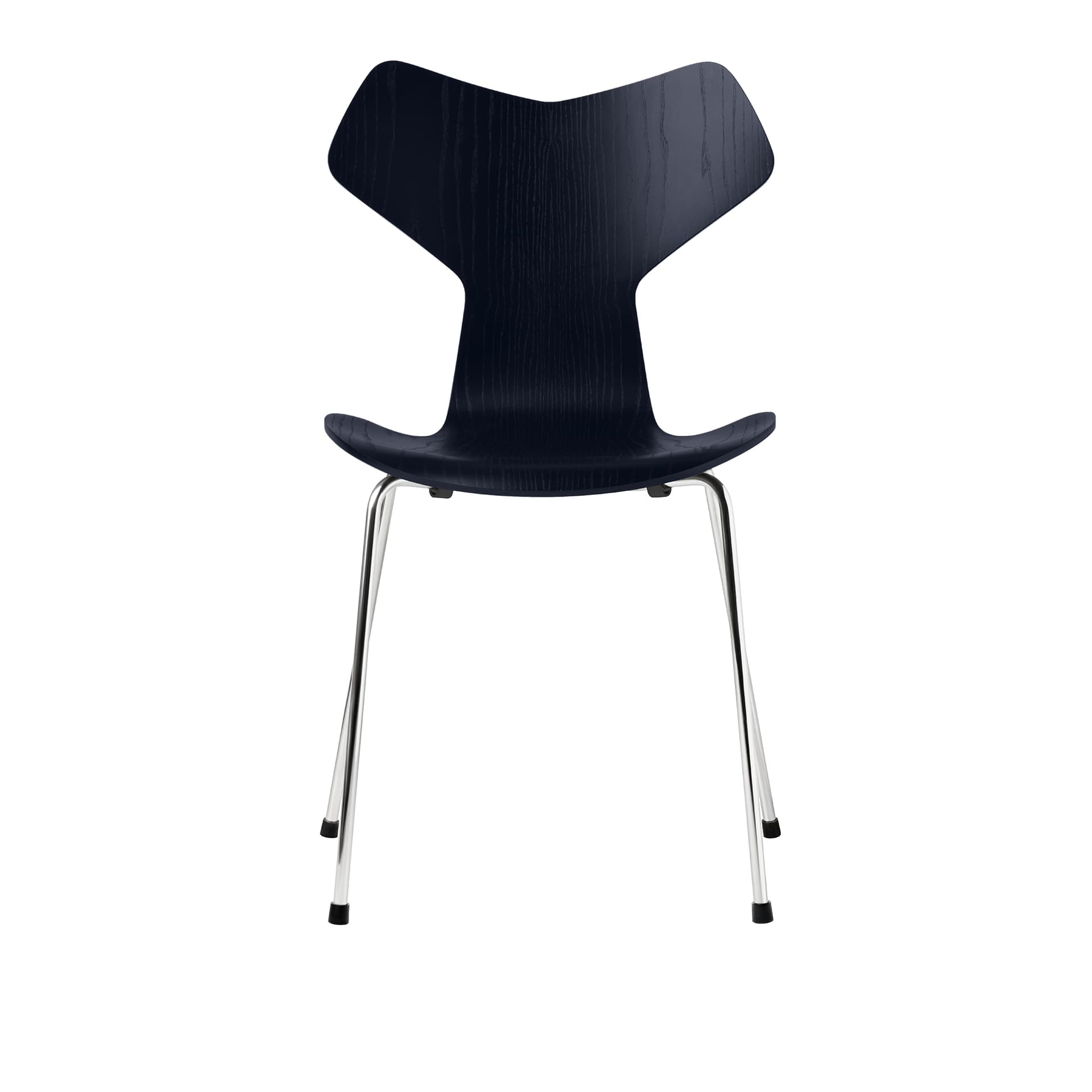 Fritz Hansen - Grand Prix 3130 Midnight Blue Färgad Ask/Chrome - Spisestoler - Arne Jacobsen - Blå - Metall/Tre