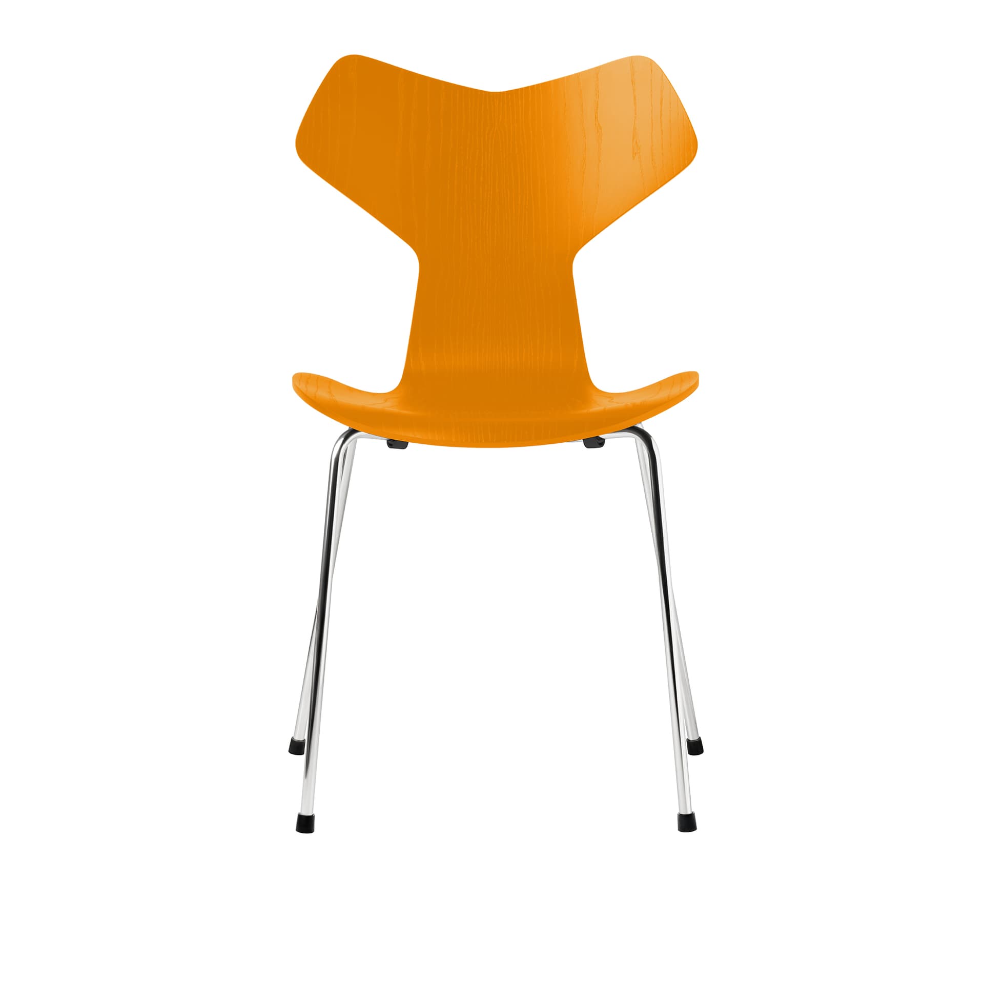 Fritz Hansen - 3130 Grand Prix, Färgad Ask, Burnt Yellow, Underrede Förkromat Stål - Spisestoler - Arne Jacobsen - Gul - Metall/Tre