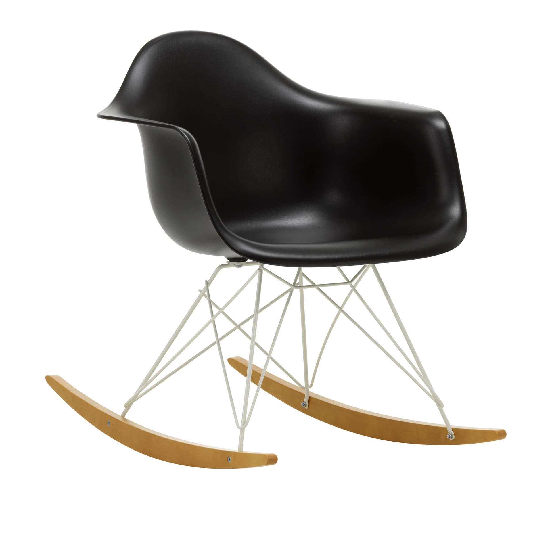 Vitra - Eames Plastic Armchair RAR - 12 Deep Black - White Base - Golden Maple - Lenestoler - Charles & Ray Eames - Svart - Metall/Tre/Plast