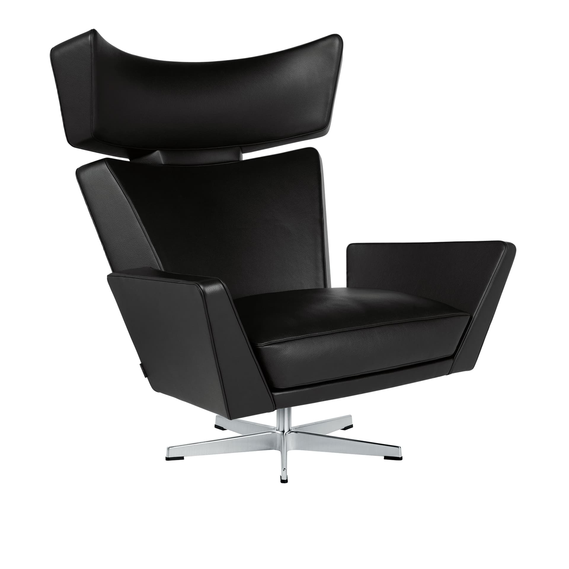 Fritz Hansen - 4201 Oksen, Läder, Aura Black, Satinpolerad - Lenestoler - Arne Jacobsen - Svart - Lær/Metall/Tre