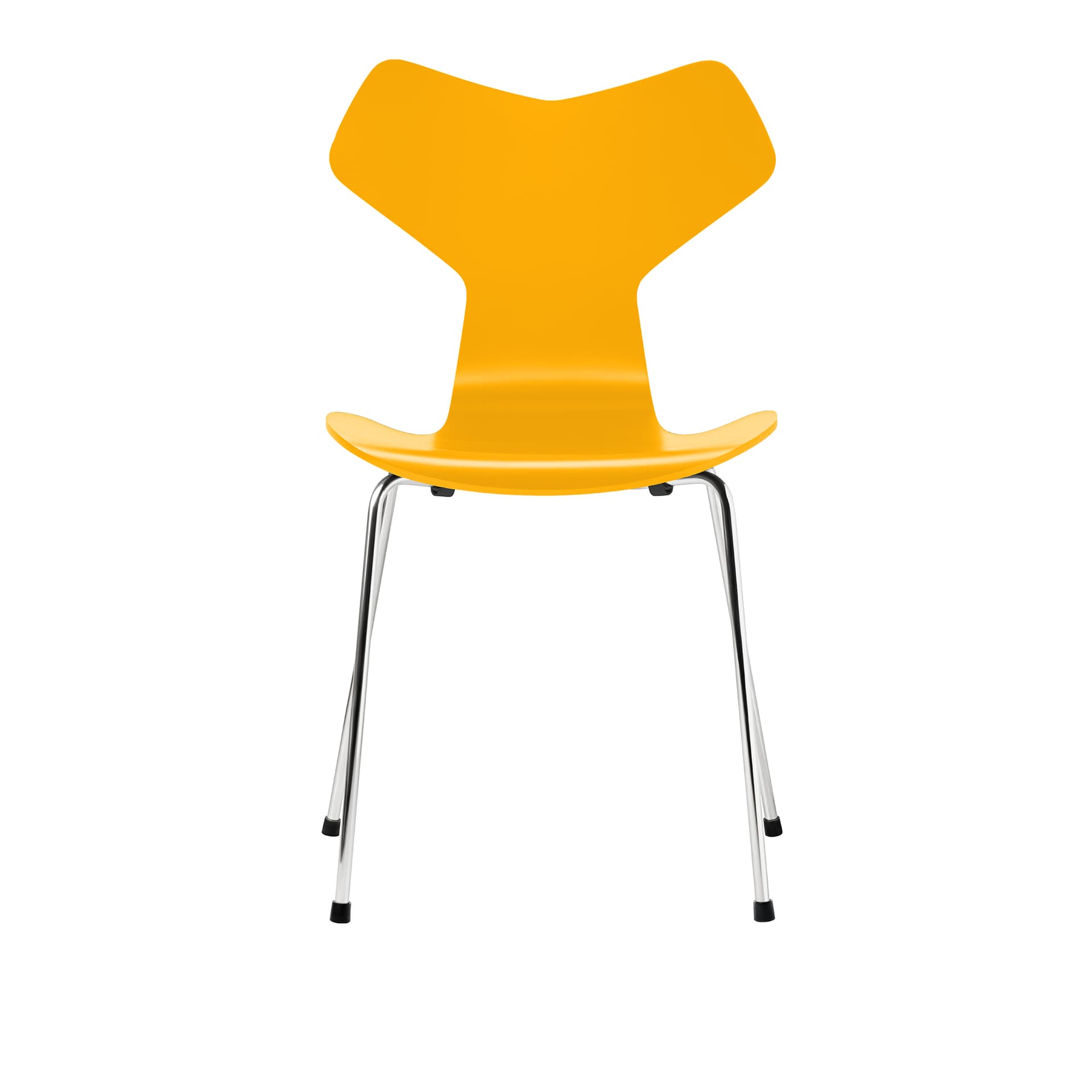 Fritz Hansen - 3130 Grand Prix, Lackad, True Yellow, Underrede Förkromat Stål - Spisestoler - Arne Jacobsen - Gul - Metall/Tre