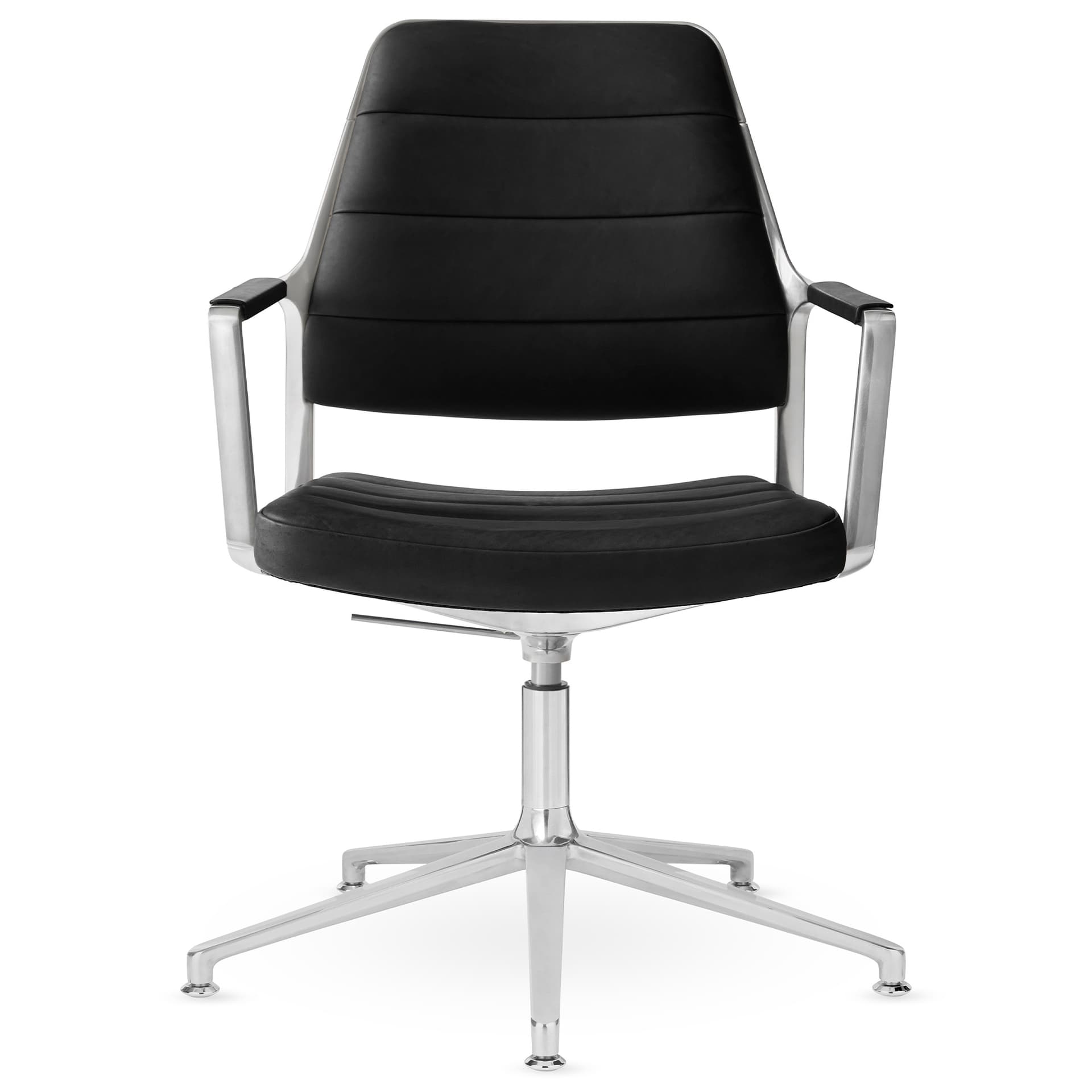 Vipp - Vipp455+ Swivel chair, polished, gliders, Black leather - Kontorstoler