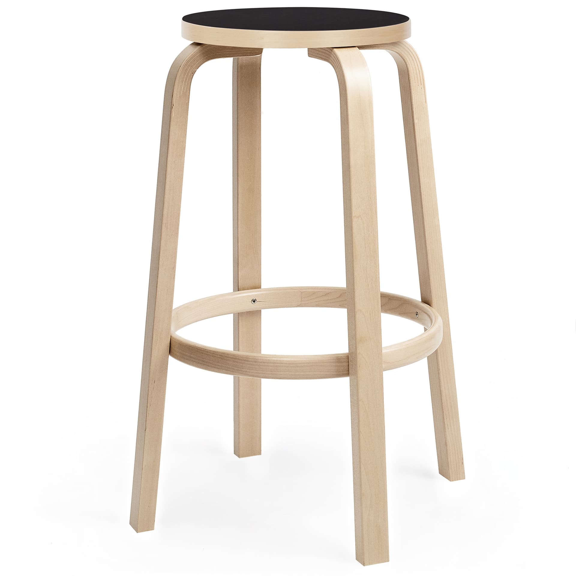 Artek - Barstol 64, 75 cm, Svart linoleum - Barstoler & barkrakker - Alvar Aalto - Tre farget - Tre/Plast