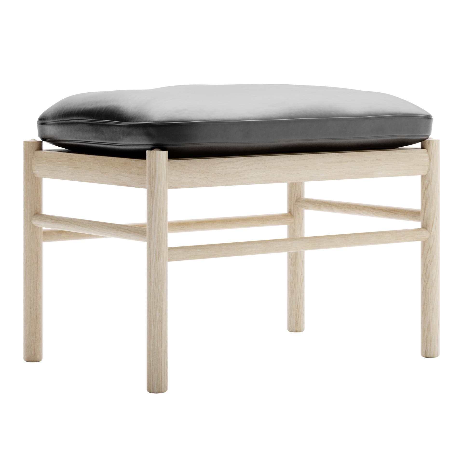 Carl Hansen - OW149F - Colonial Footstool, Tvålad Ek, Lädergrupp C Sif - 98 - Skamler & Taburetter - Ole Wanscher - Svart - Lær/Tre