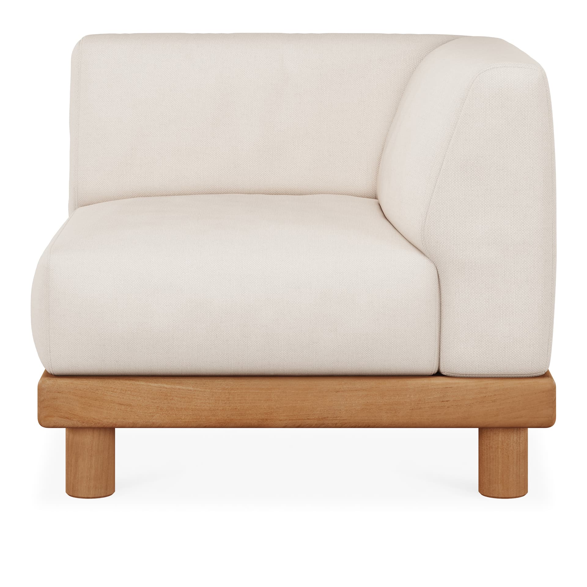 Ethnicraft - Monocle outdoor modular sofa - teak - White fabric - end seater with L arm - Utendørs sofaer - Jacques Deneef - Tre