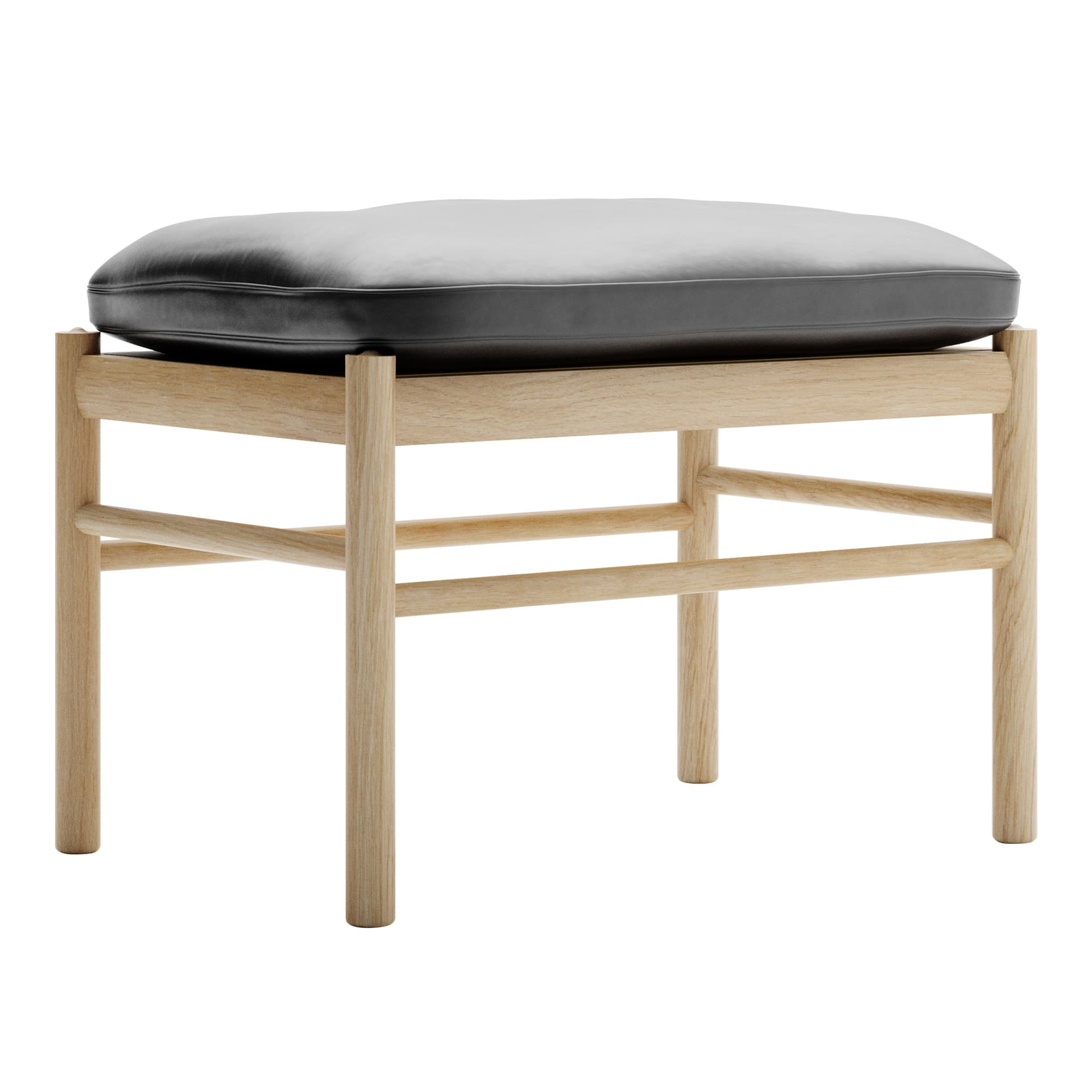 Carl Hansen - OW149F - Colonial Footstool, Oljad Ek, Lädergrupp C Sif - 98 - Skamler & Taburetter - Ole Wanscher - Svart - Lær/Tre