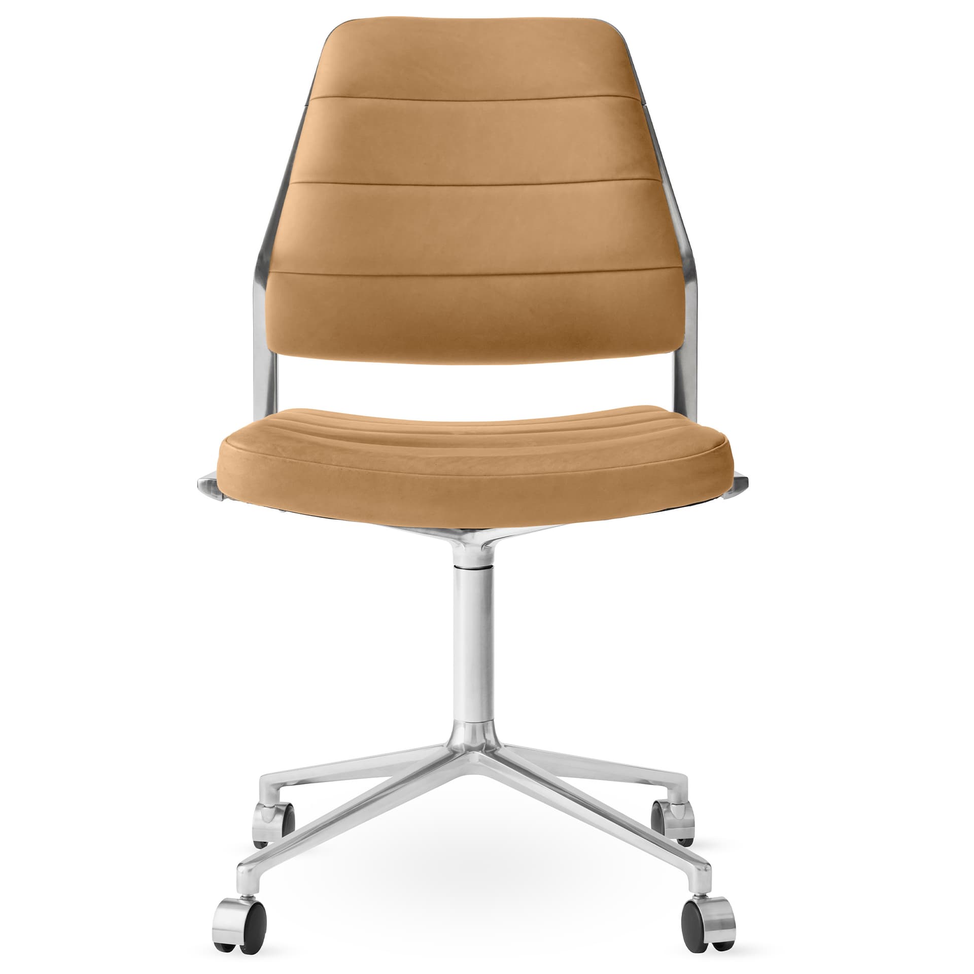 Vipp - Vipp454 Swivel chair, polished, castors, Camel leather - Kontorstoler