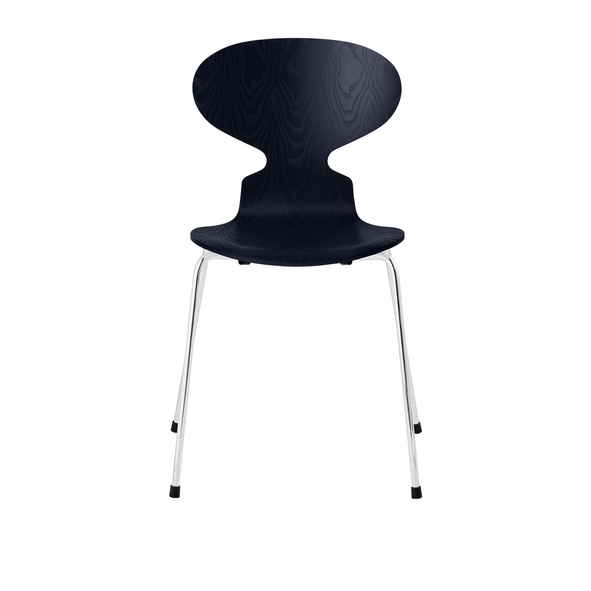 Fritz Hansen - Ant 3101 farget asketrefinér stålstativ krom midnight blue - Spisestoler - Arne Jacobsen - Blå - Metall/Tre