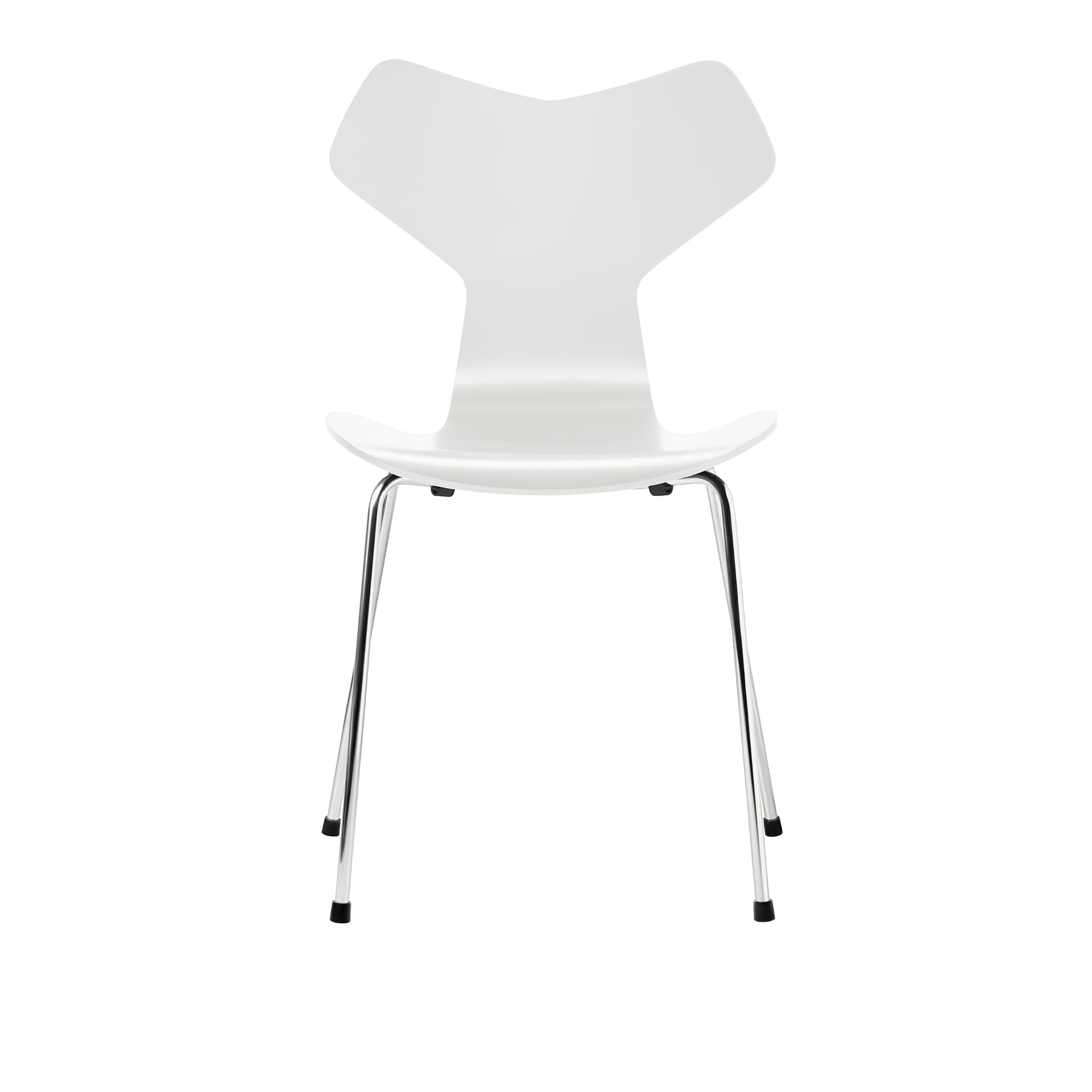 Fritz Hansen - Grand Prix 3130 White Lackad/Chrome - Spisestoler - Arne Jacobsen - Hvit - Metall/Tre
