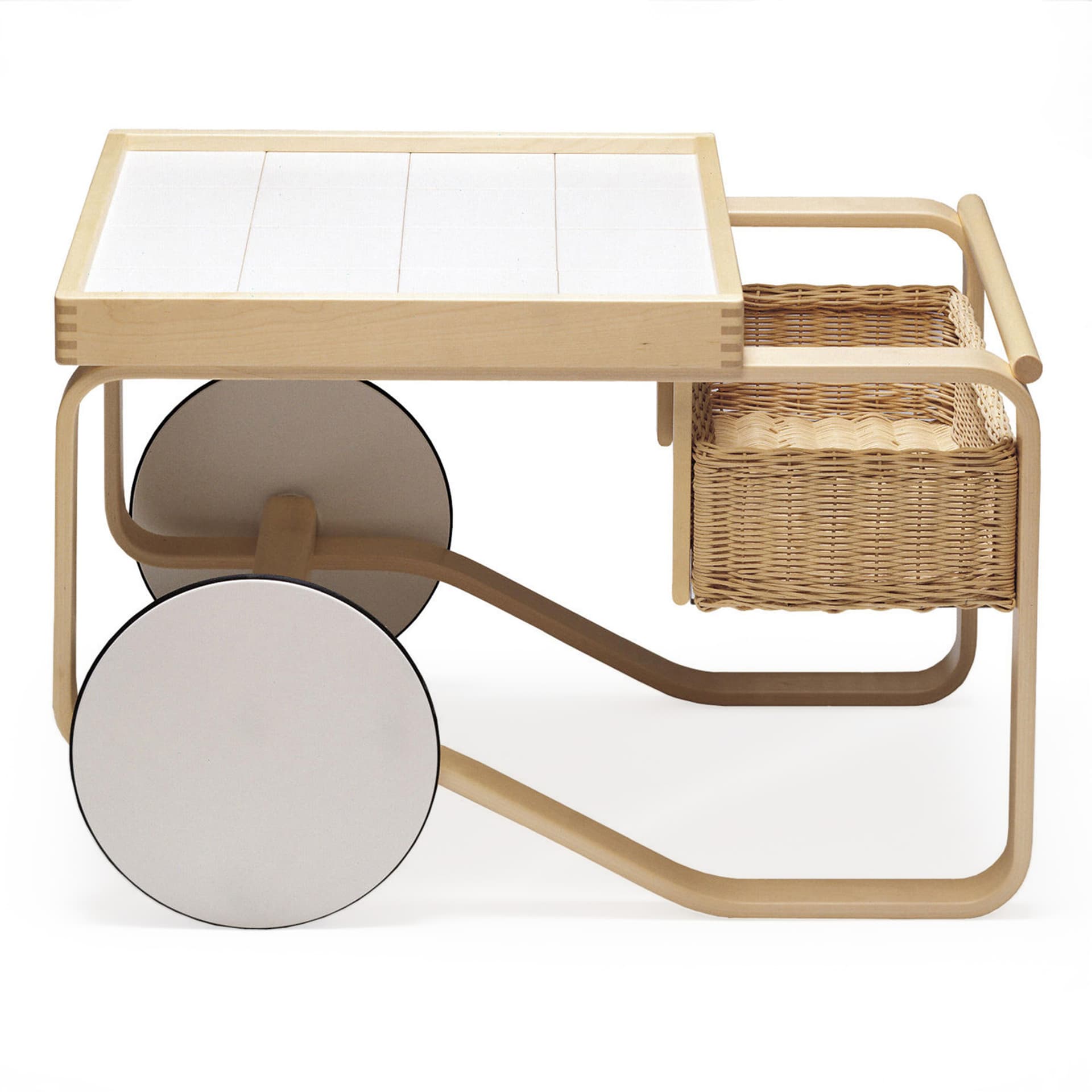 Artek - Serveringsvagn 900, Vita keramiska plattor - Serveringsvogner - Alvar Aalto - Hvit - Naturlig materiale/Tre