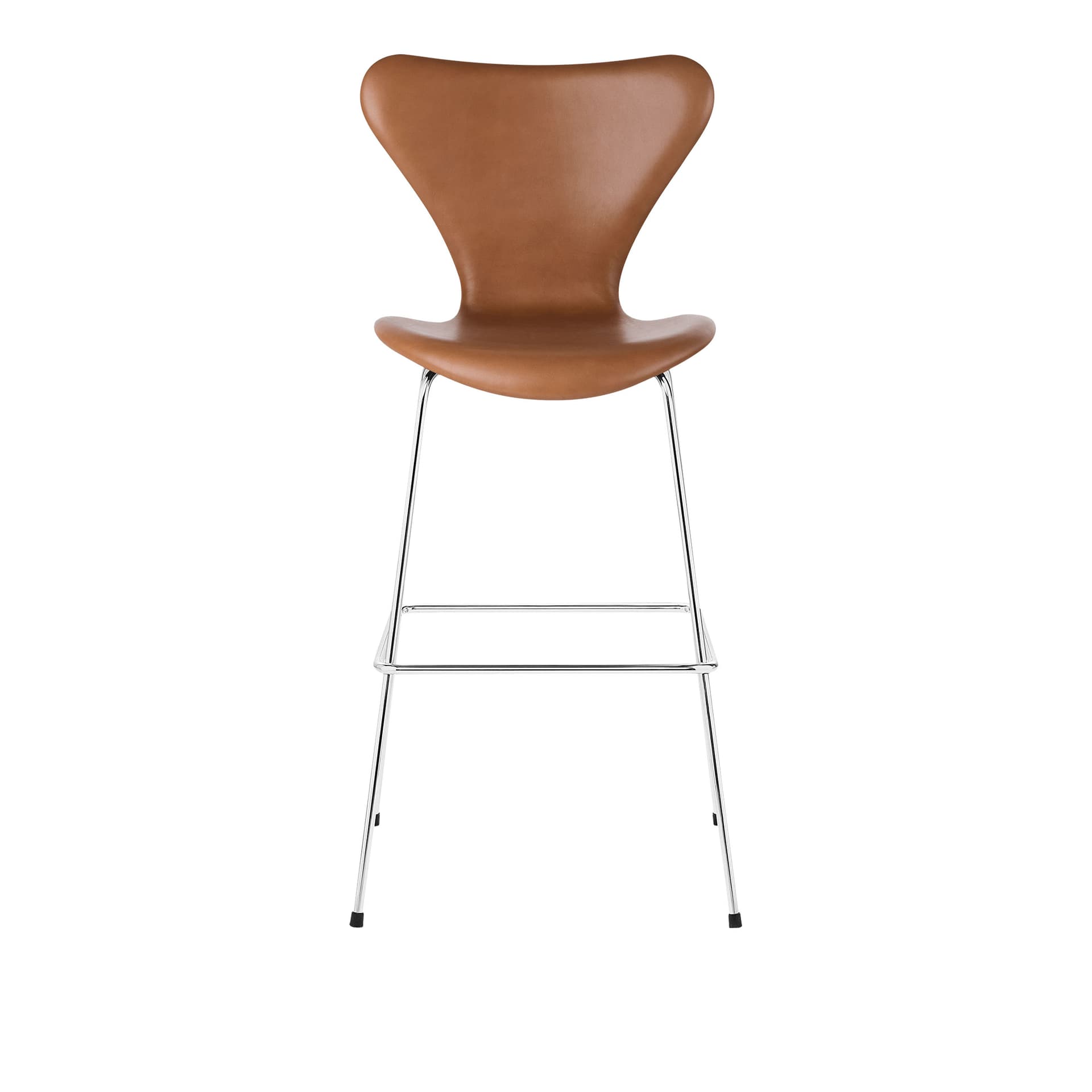 Fritz Hansen - 3197 Sjuan - Helklädd, Läder, Grace Walnut - Barstoler & barkrakker - Arne Jacobsen - Brun - Lær/Metall/Tre