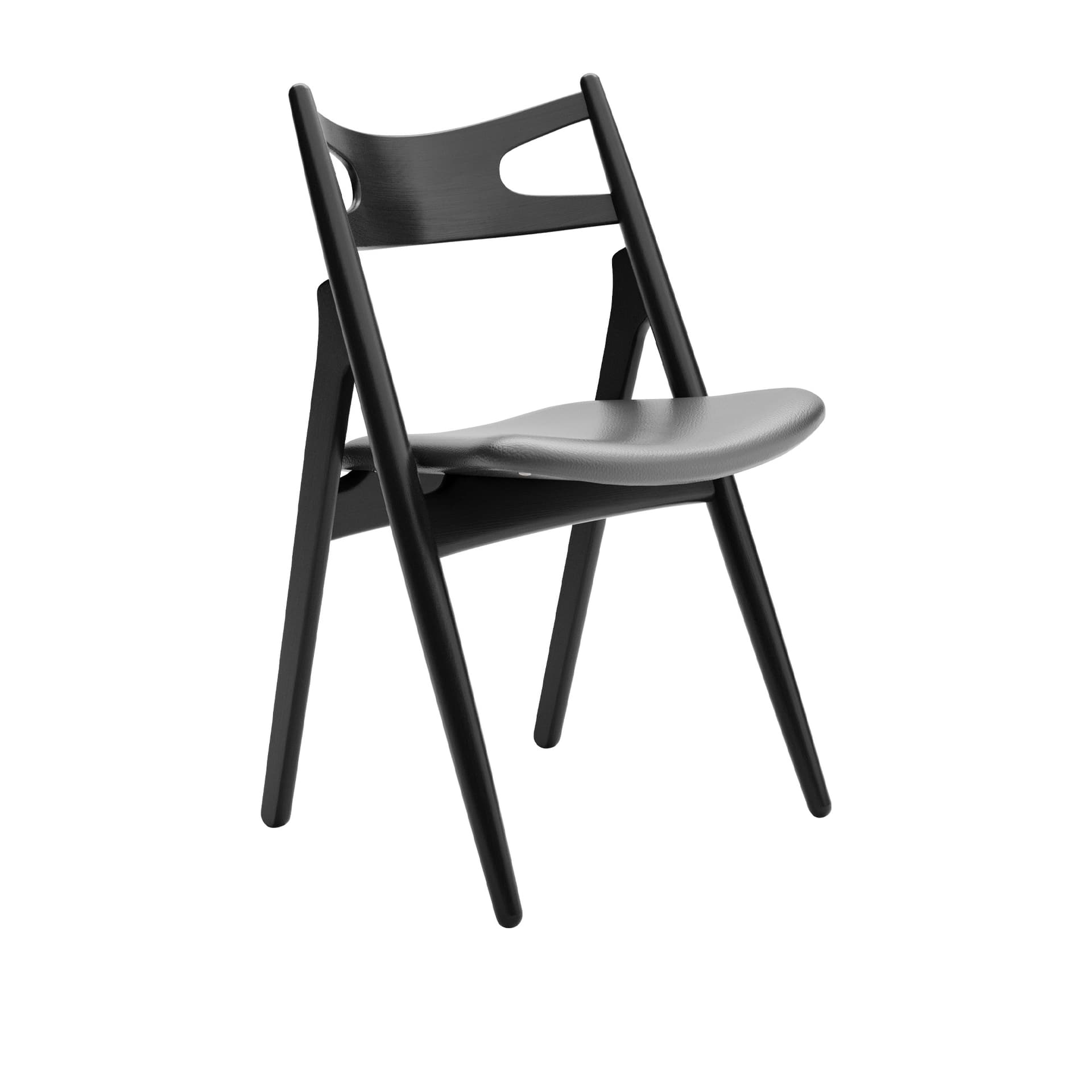 Carl Hansen - CH29P Sawbuck Chair, Svartlackad Ek, Lädergrupp A Loke - 7150 - Spisestoler - Hans J. Wegner - Svart - Lær/Tre